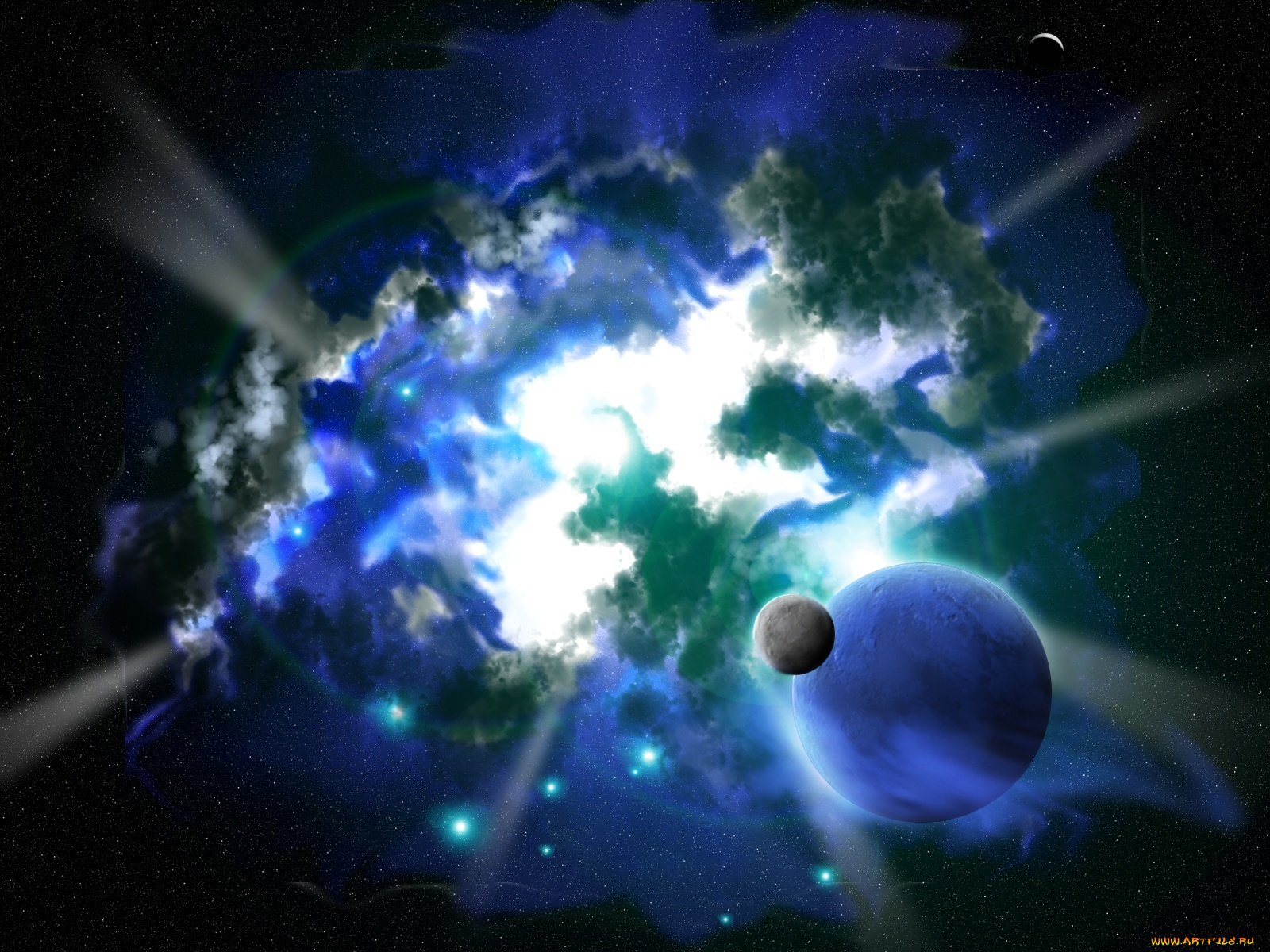 космос, арт, спутники, планеты, звёзды