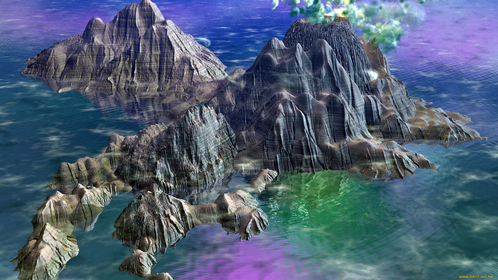 3д, графика, nature, landscape, природа, вода, облака