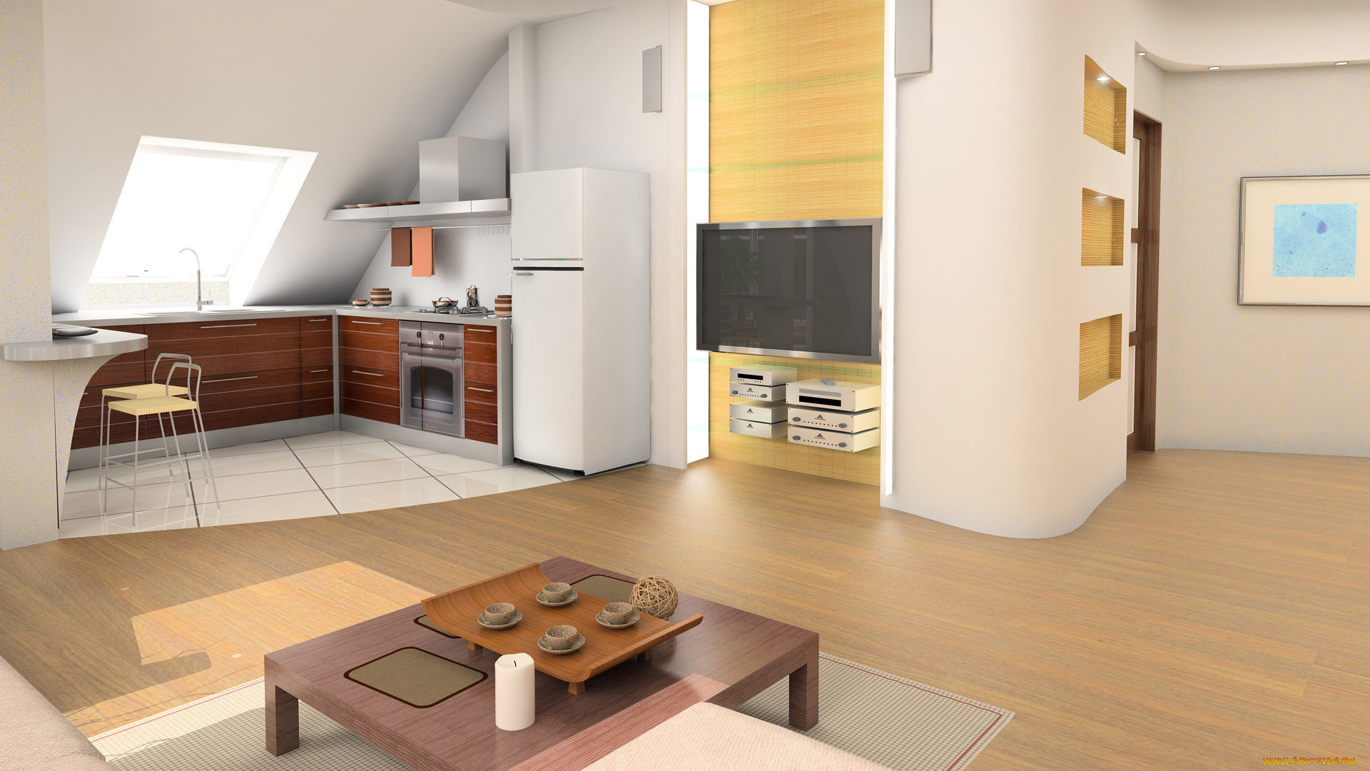 интерьер, кухня, квартира, дерево, деревянный, свеча, стол, стиль, дизайн