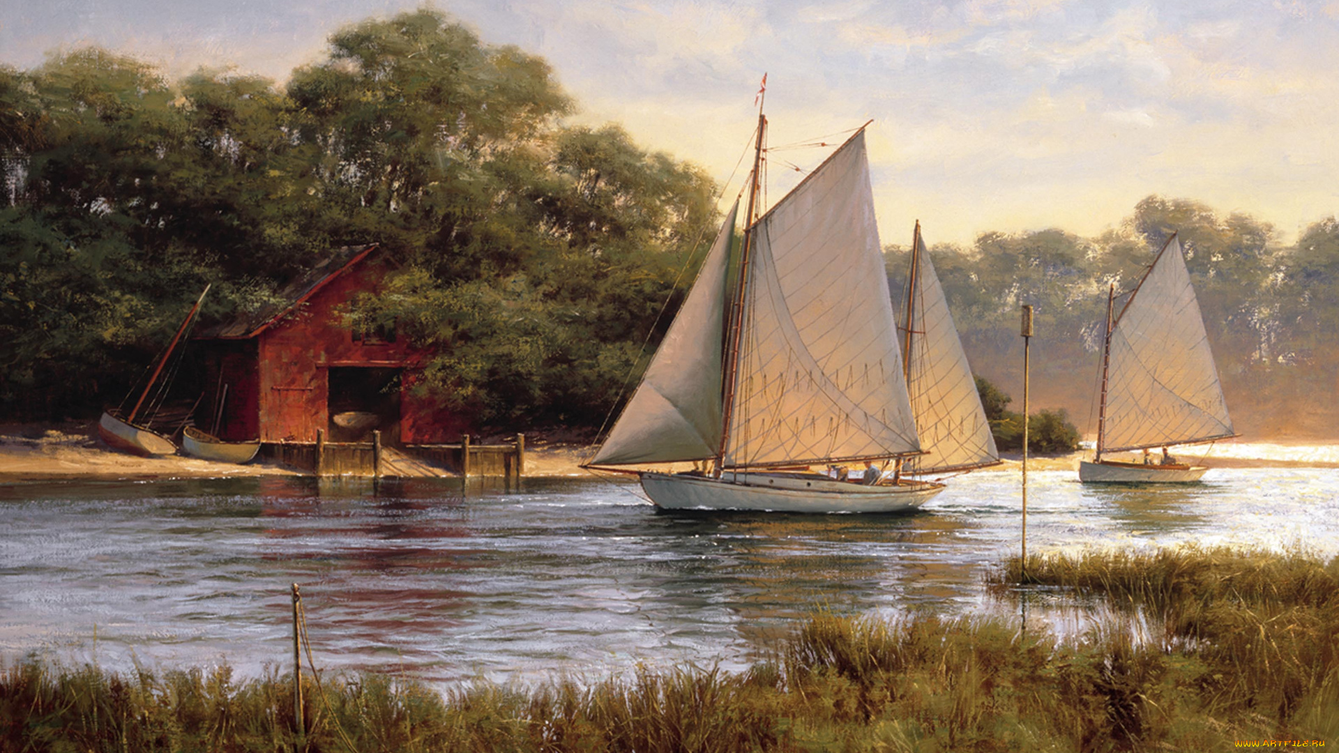 by, the, old, boat, house, рисованные, don, demers, парус, лодки