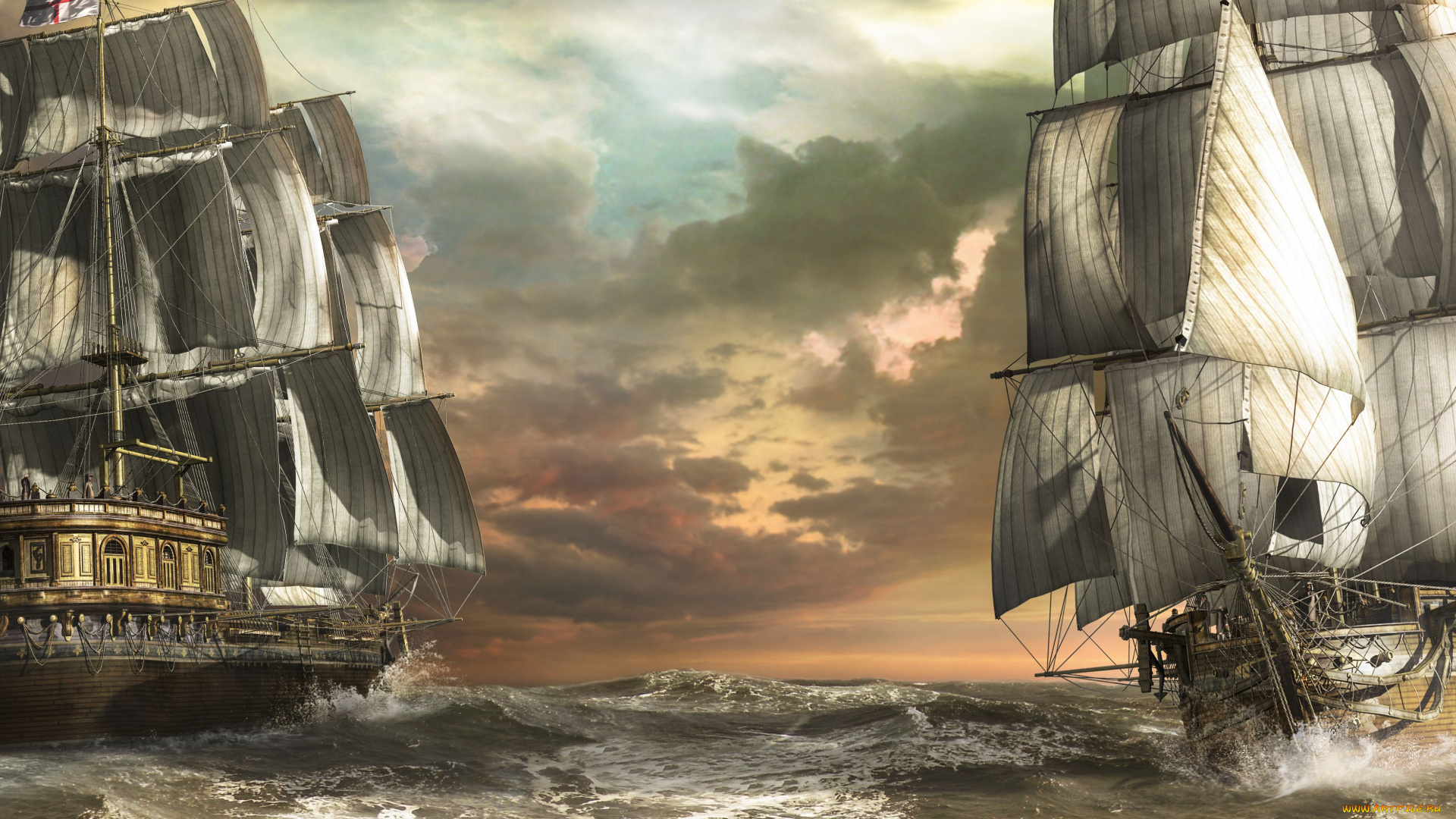 корабли, 3d, парусники, фрегаты