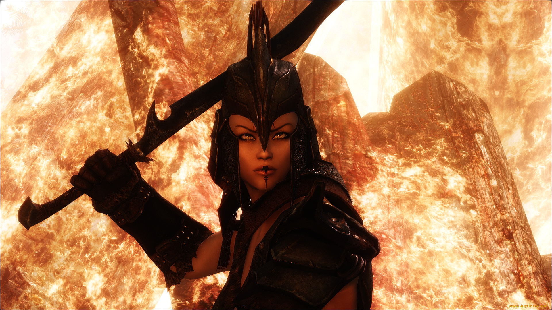 3д, графика, амазонки, , amazon, оружие, взгляд, девушка, доспехи, фон