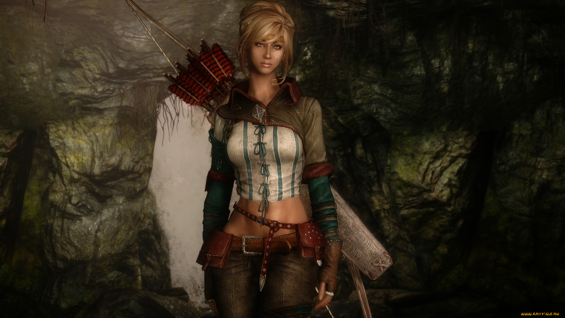 bella, 3д, графика, амазонки, , amazon, лук, взгляд, фон, девушка