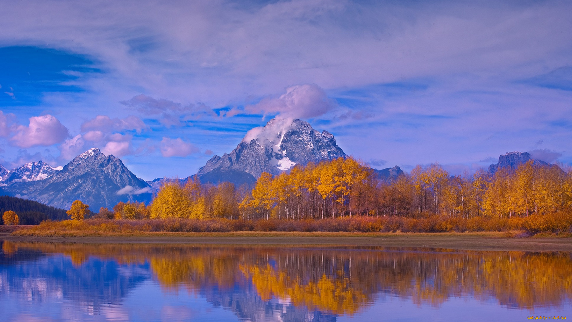 природа, реки, озера, облака, небо, отражение, озеро, снег, деревья, осень, горы