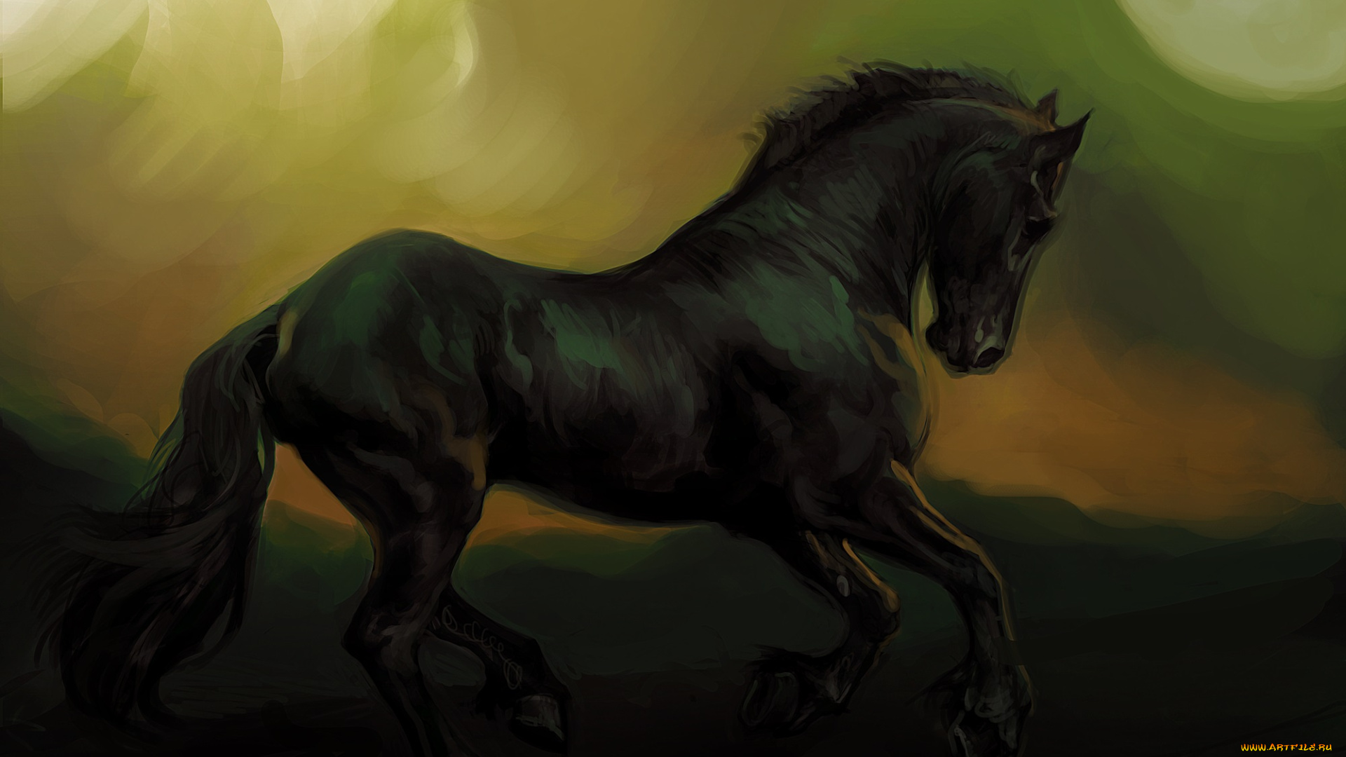 рисованные, животные, , лошади, фон, лошадь