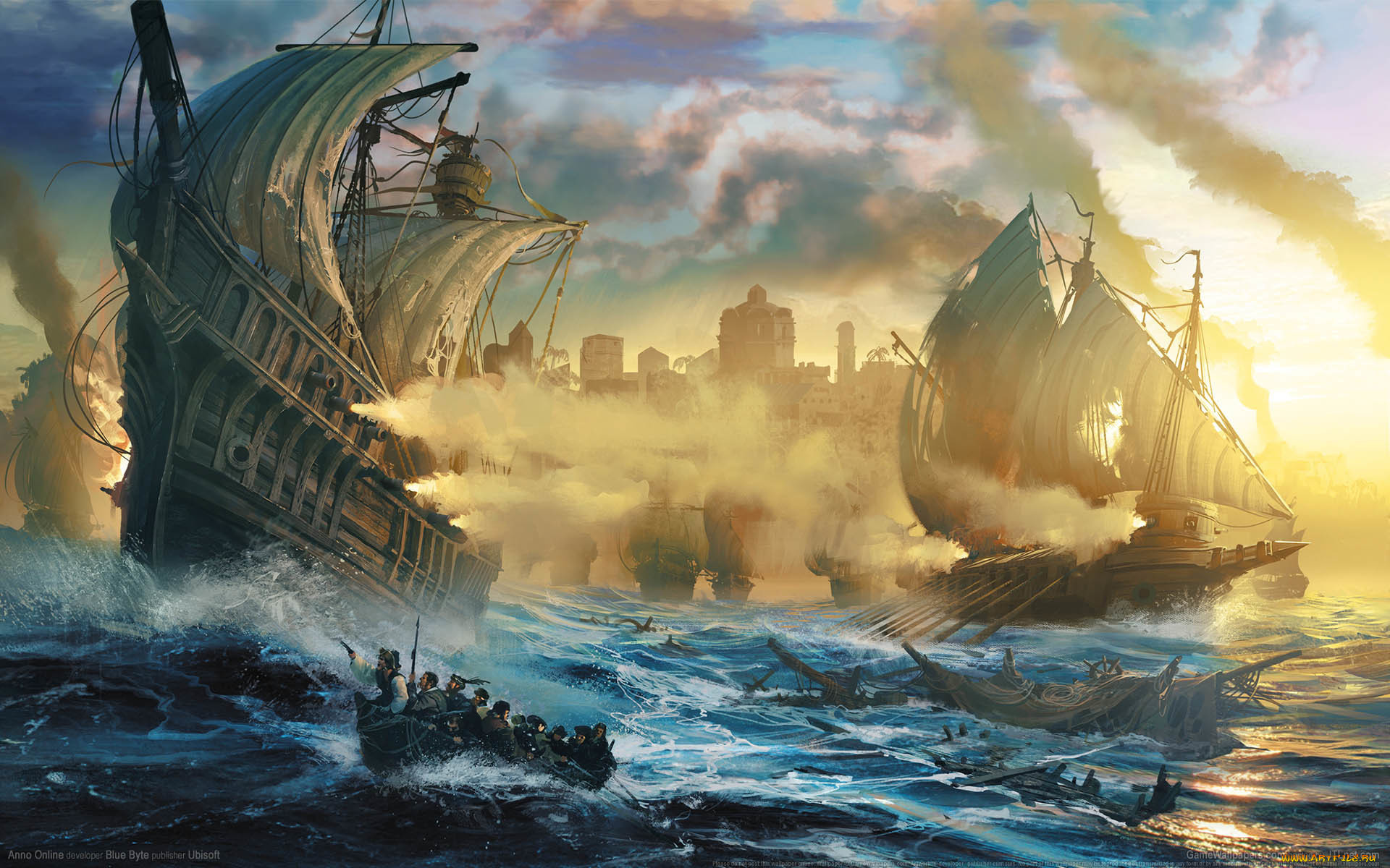 видео, игры, angels, online, anno, online, лодки, паруса, корабли, море, волны, game, wallpapers