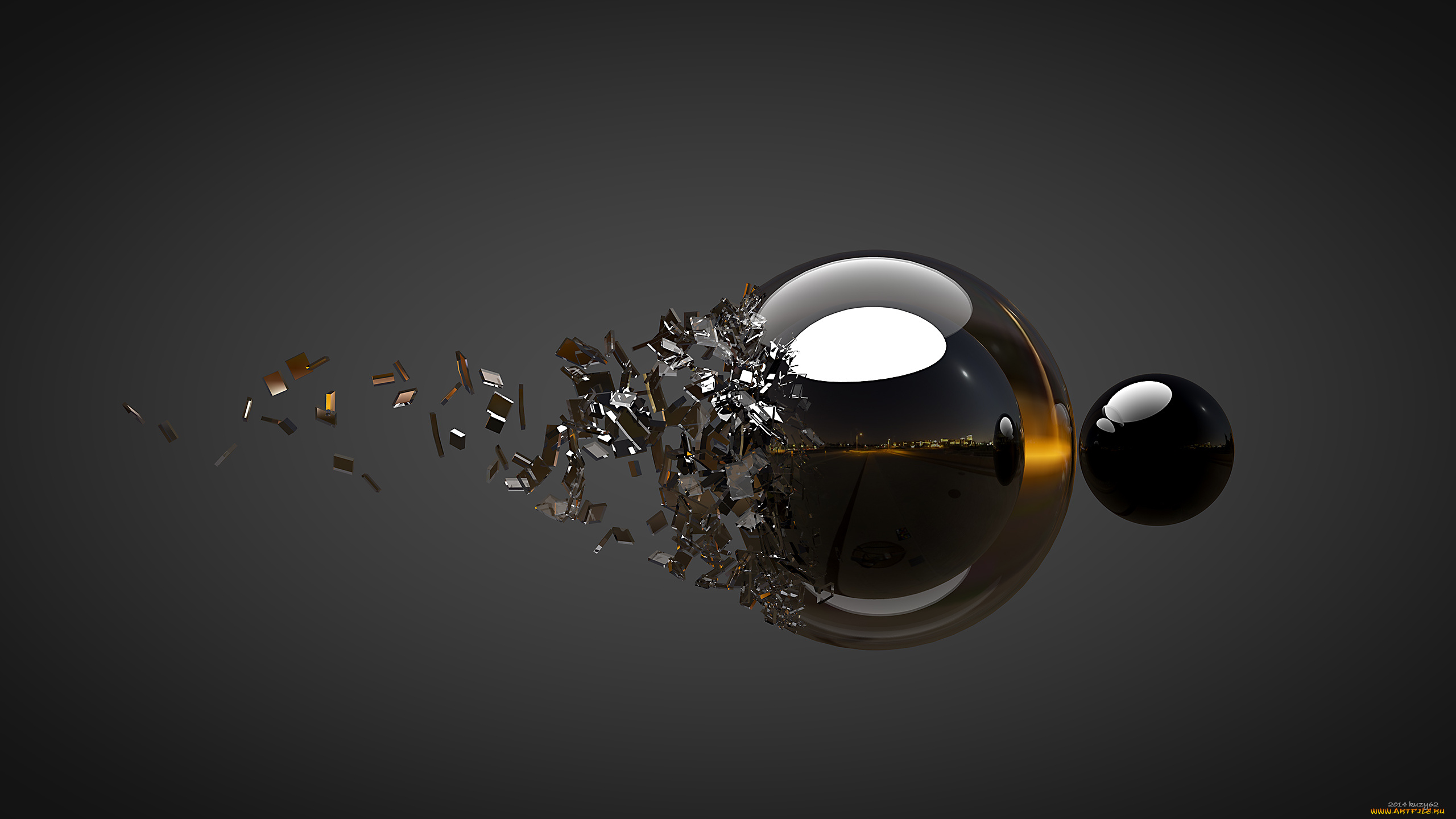 3д, графика, шары, , balls, шар, стекло, осколки, фон