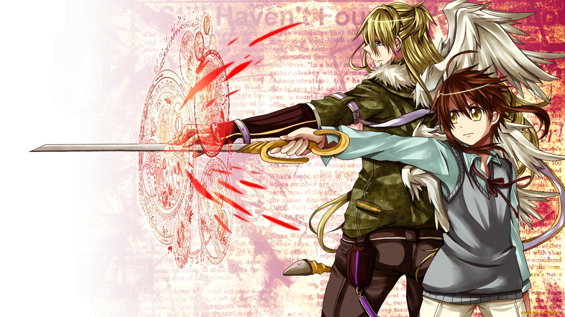 аниме, ангелы, , демоны, ame, gatsu, арт, меч, оружие, крылья, парни