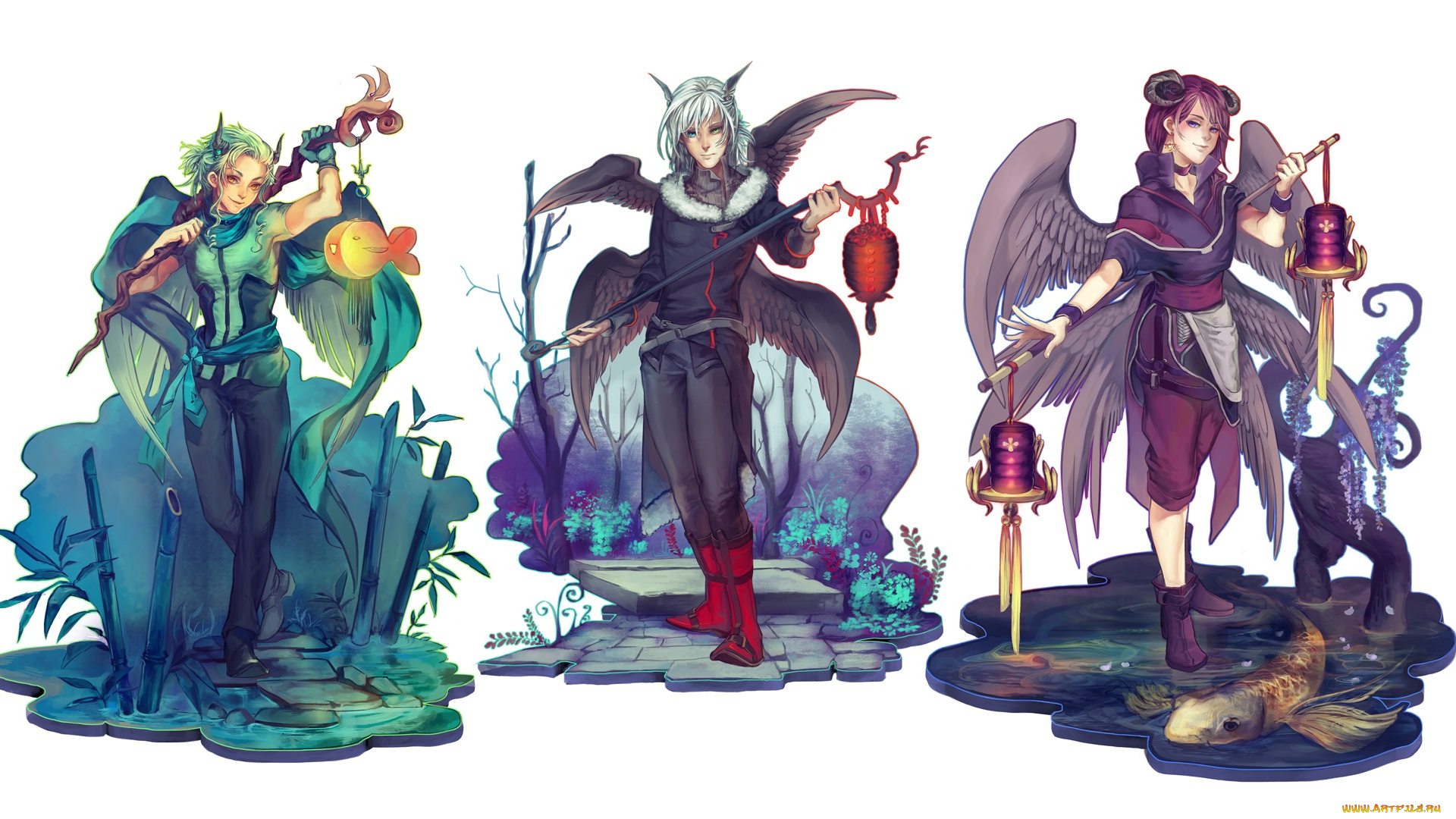 аниме, ангелы, , демоны, оружие, парни, фон