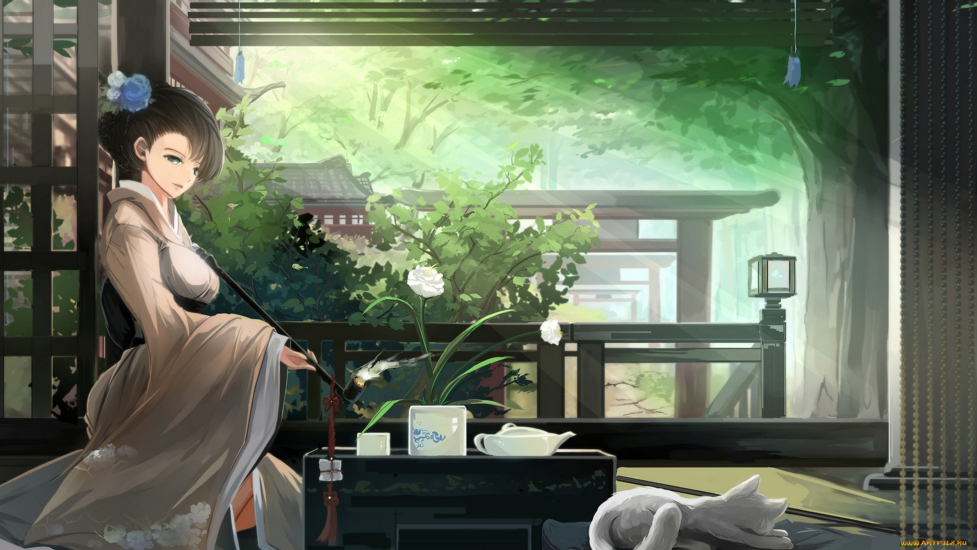 аниме, kikivi, , artbook, арт, кот, девушка, kikivi