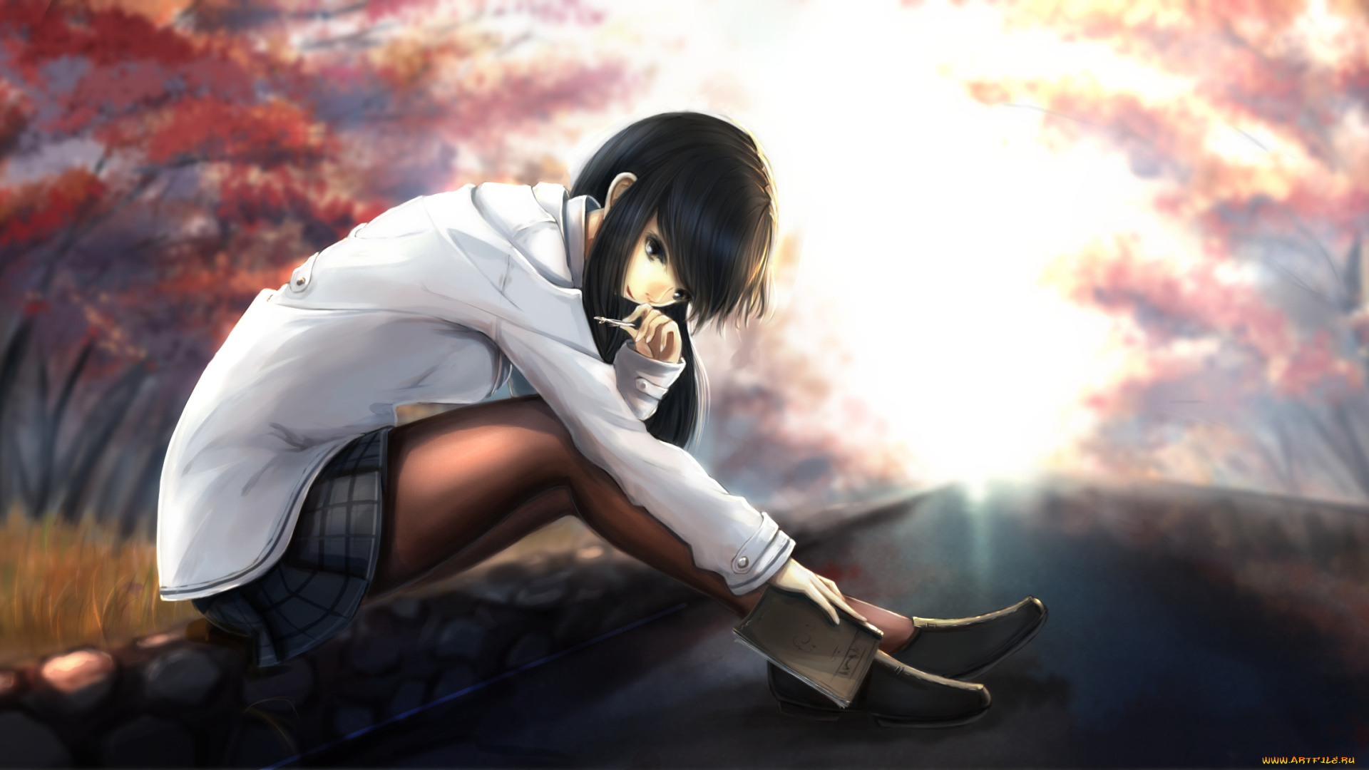 аниме, kikivi, , artbook, девушка, арт, сидит, kikivi