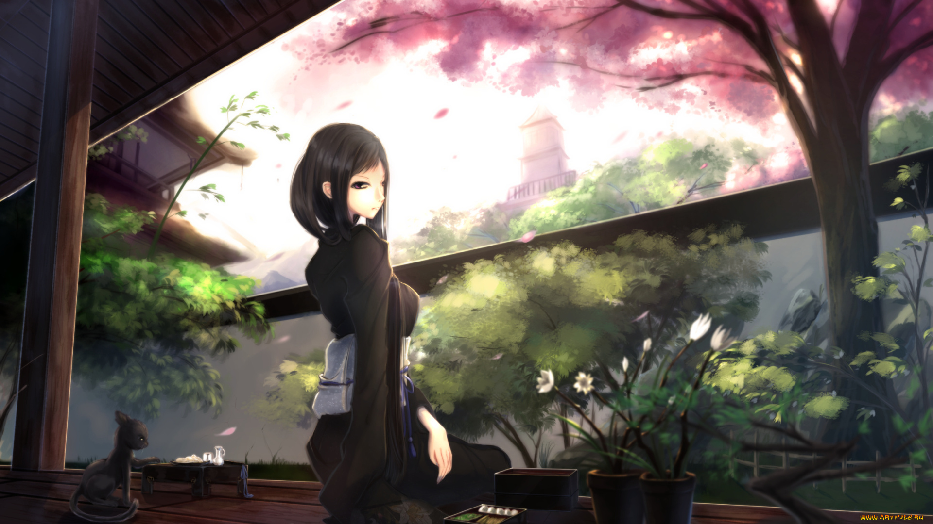 аниме, kikivi, , artbook, кот, девушка, арт, kikivi