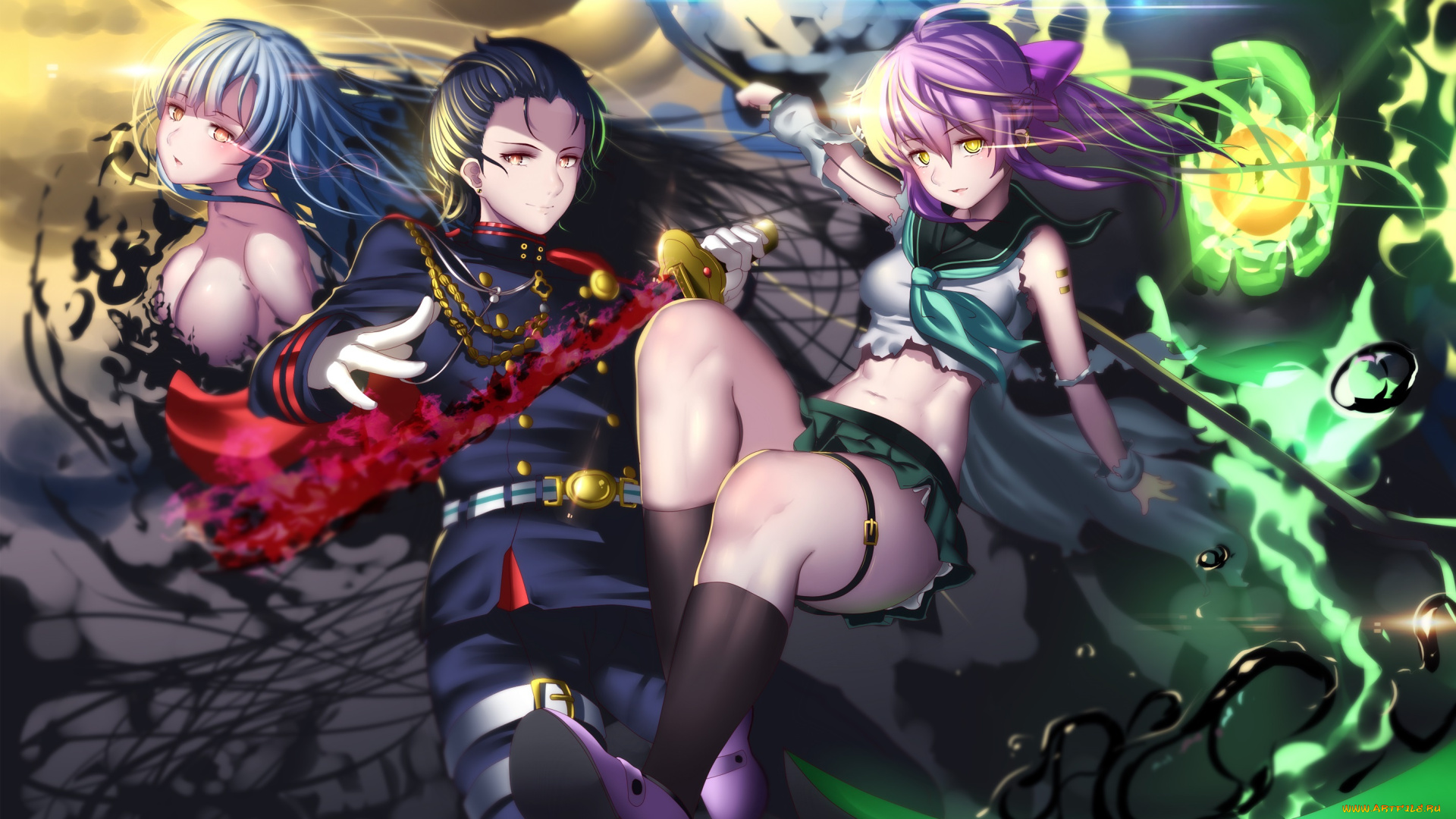 аниме, owari, no, seraph, коса, оружие, меч, девушки, арт, tagme, ichinose, guren, hiiragi, shinoa, hk-zxd0554, character, owari, no, seraph