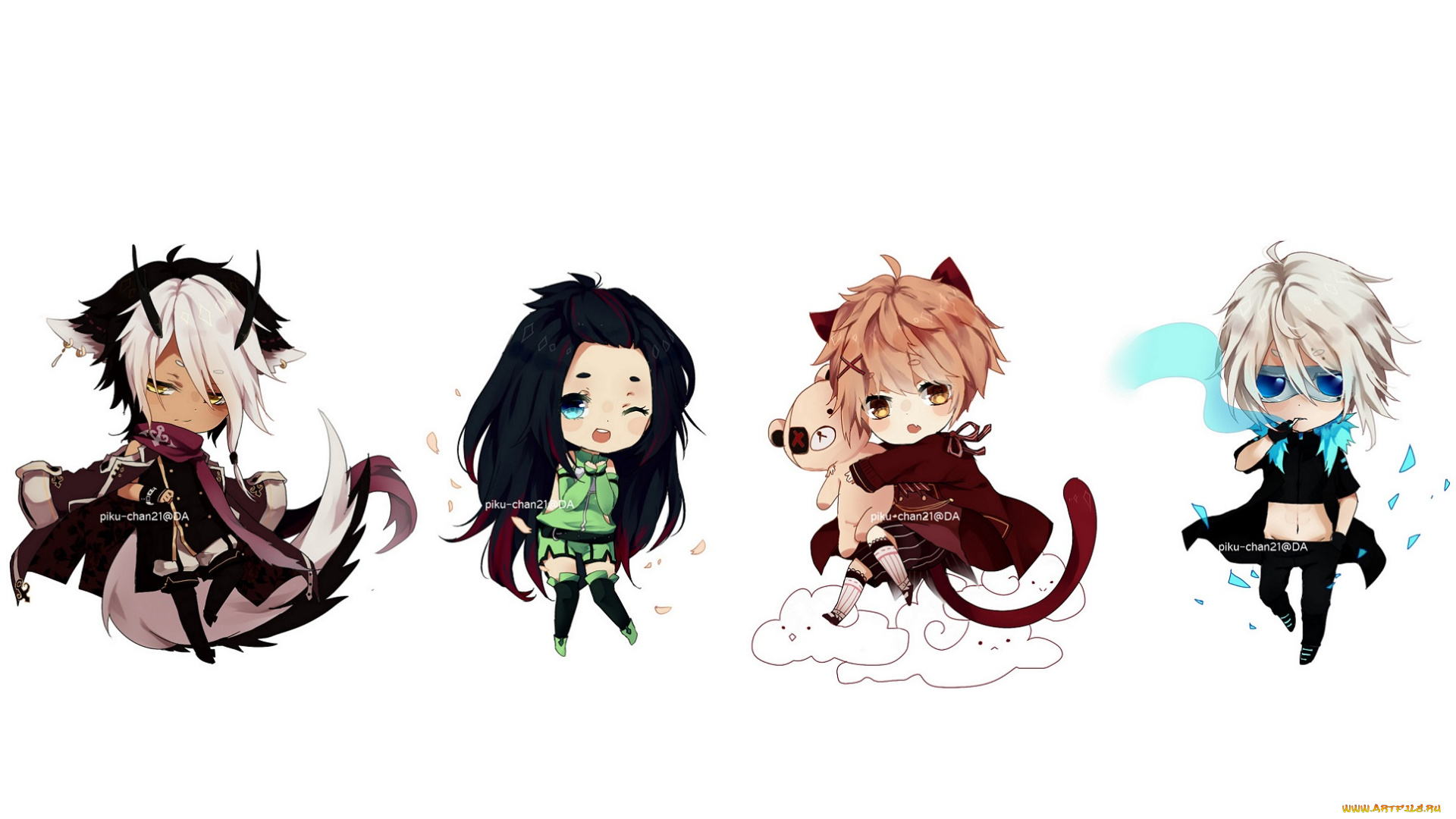 аниме, животные, , существа, чиби, малыши, фон