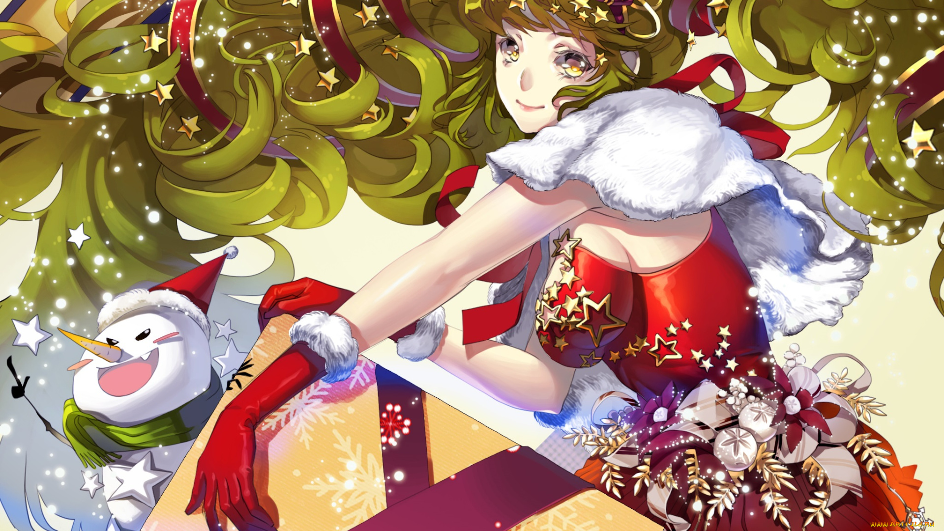 аниме, зима, , новый, год, , рождество, арт, рождество, подарок, коробка