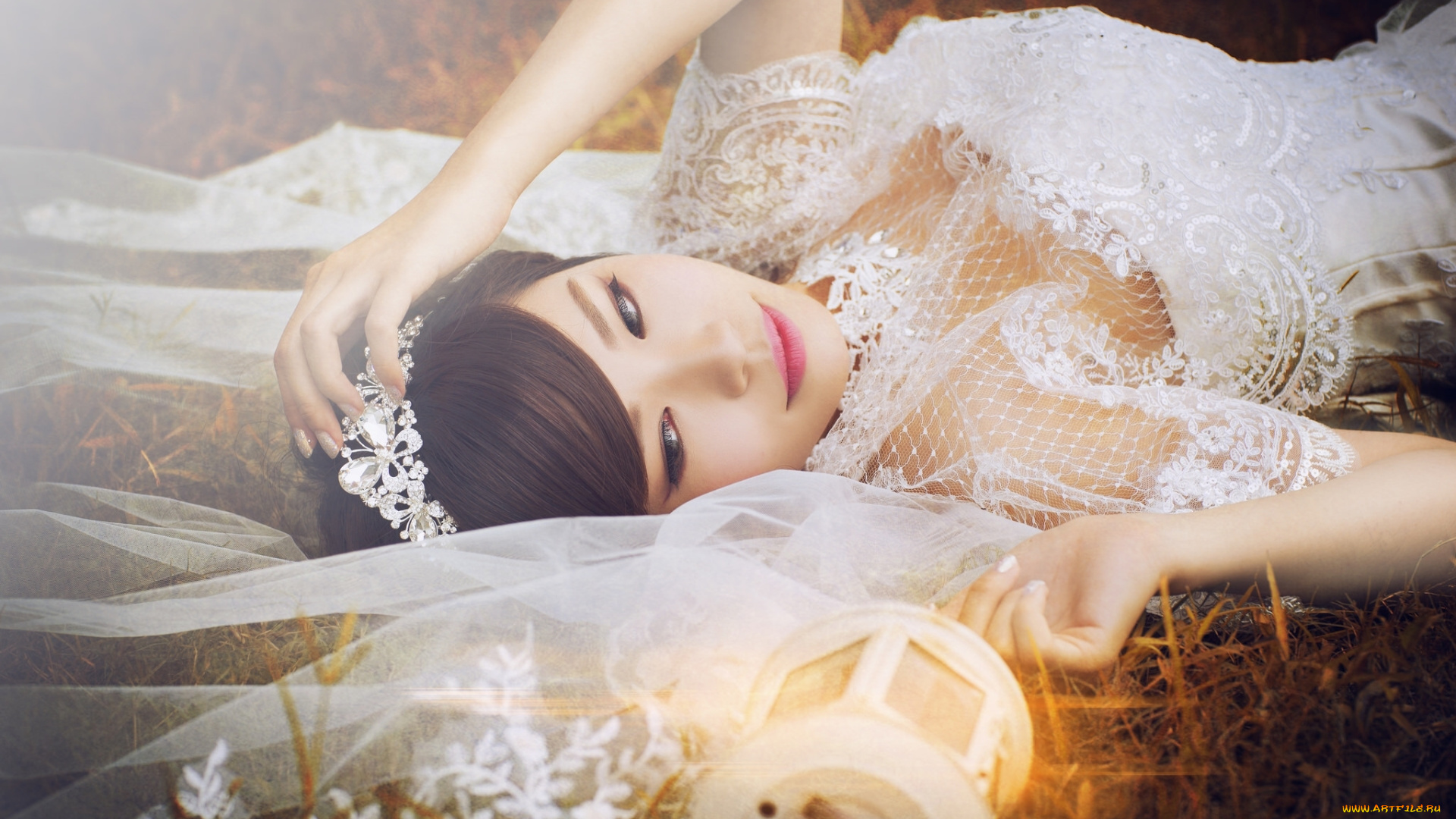 девушки, -unsort, , азиатки, настроение, фонарь, фата, невеста, азиатка