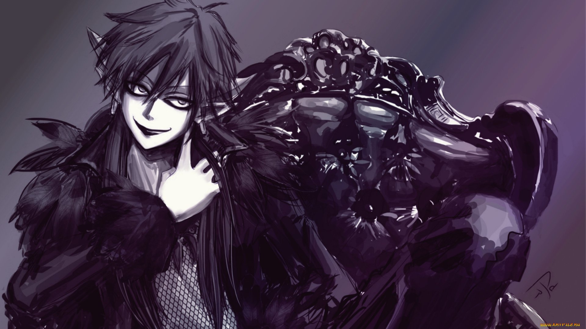 разное, арты, кресло, фон, парень, демон, арт