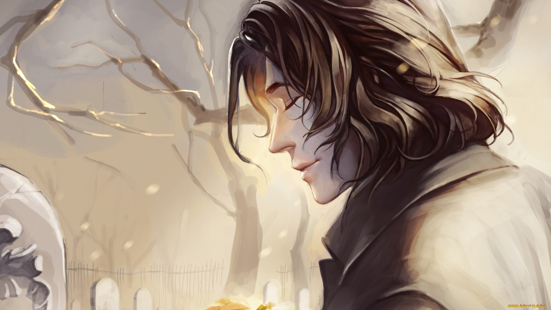 разное, арты, могила, парень, арт, букет, цветы, мужчина