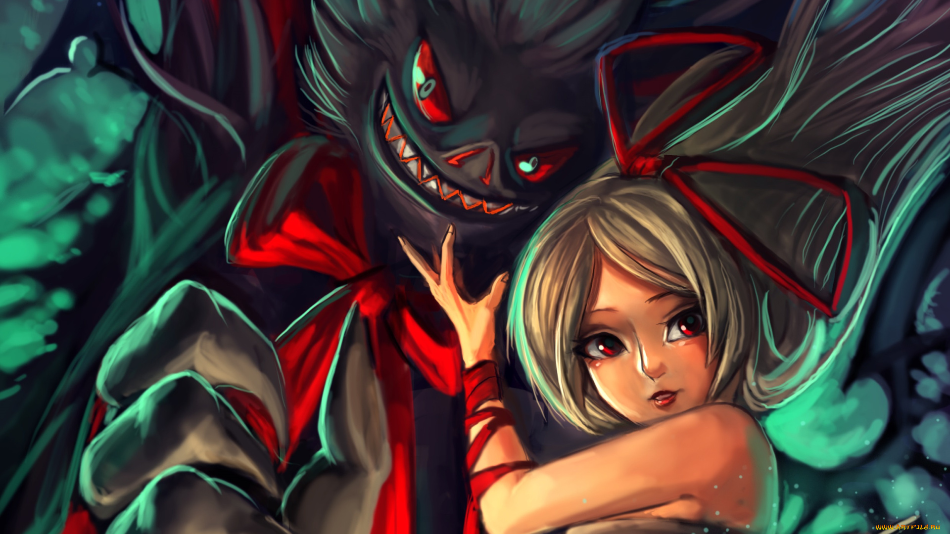 разное, арты, улыбка, монстр, девушка, арт, взгляд