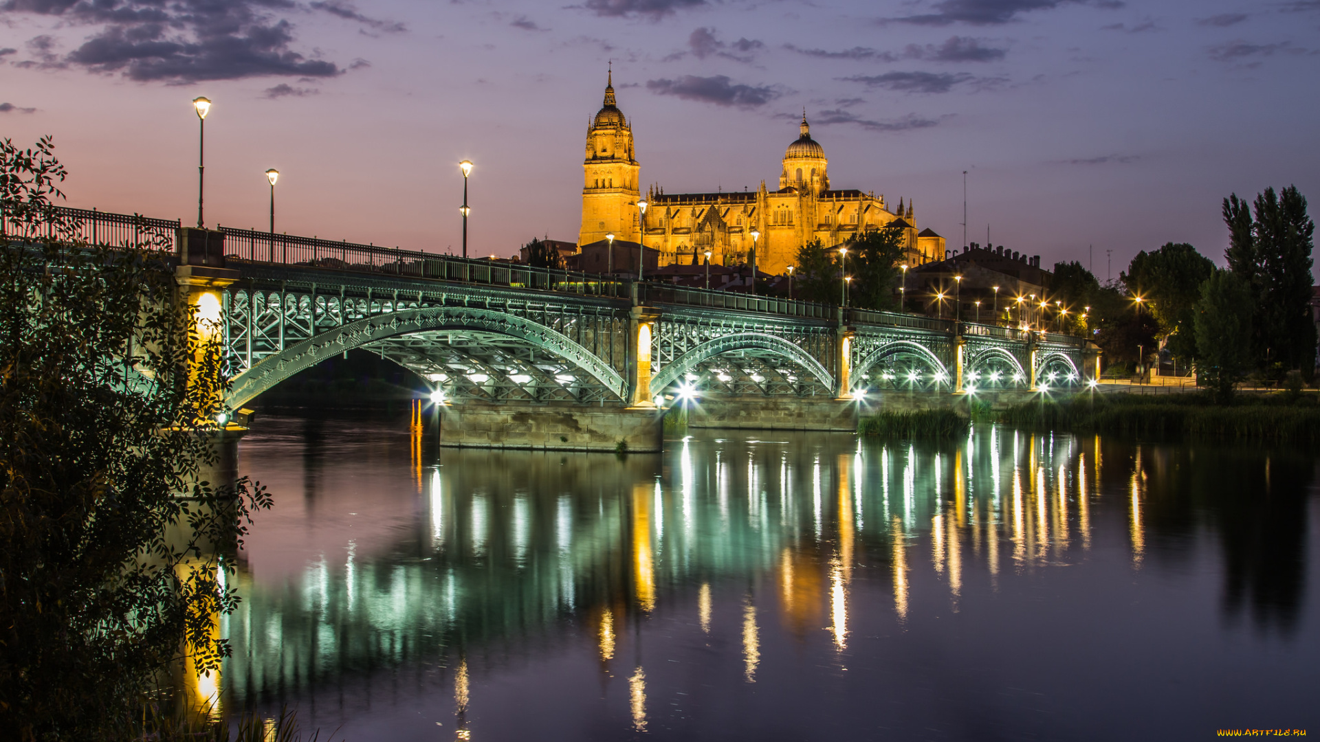 salamanca, города, -, мосты, огни, мост, река