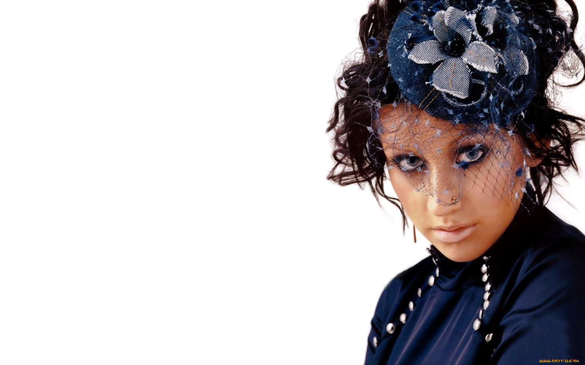 музыка, christina, aguilera, лицо, пирсинг, взгляд, вуаль, шляпа, кристина, агилера, певица