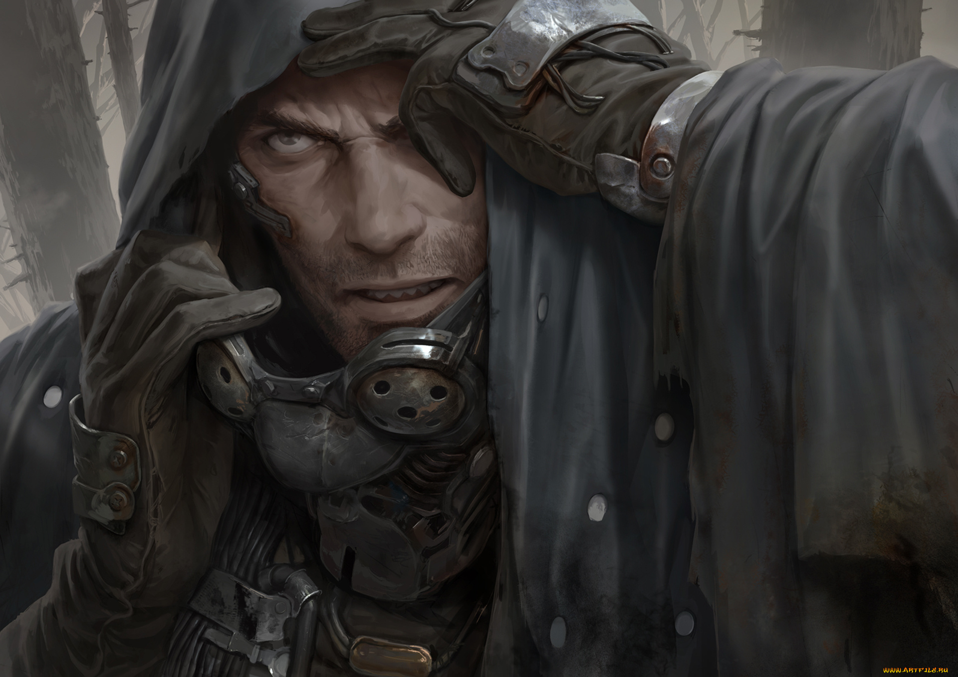 фэнтези, люди, мужчина, взгляд, лицо, очки, капюшон, плащ, фантастика