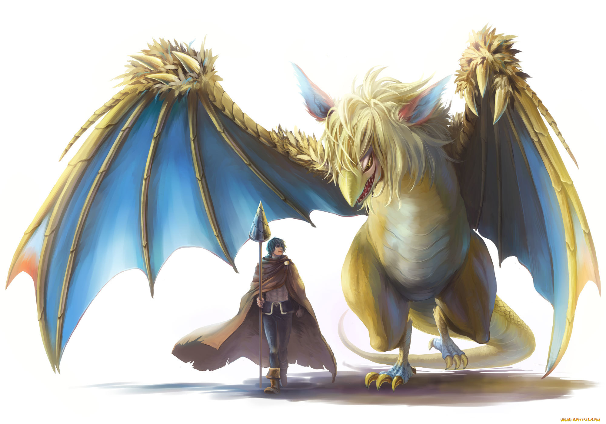 разное, арты, арт, umapan, аниме, tengen, toppa, gurren, lagann, simon, viral, парень, плащ, крылья, чудовище