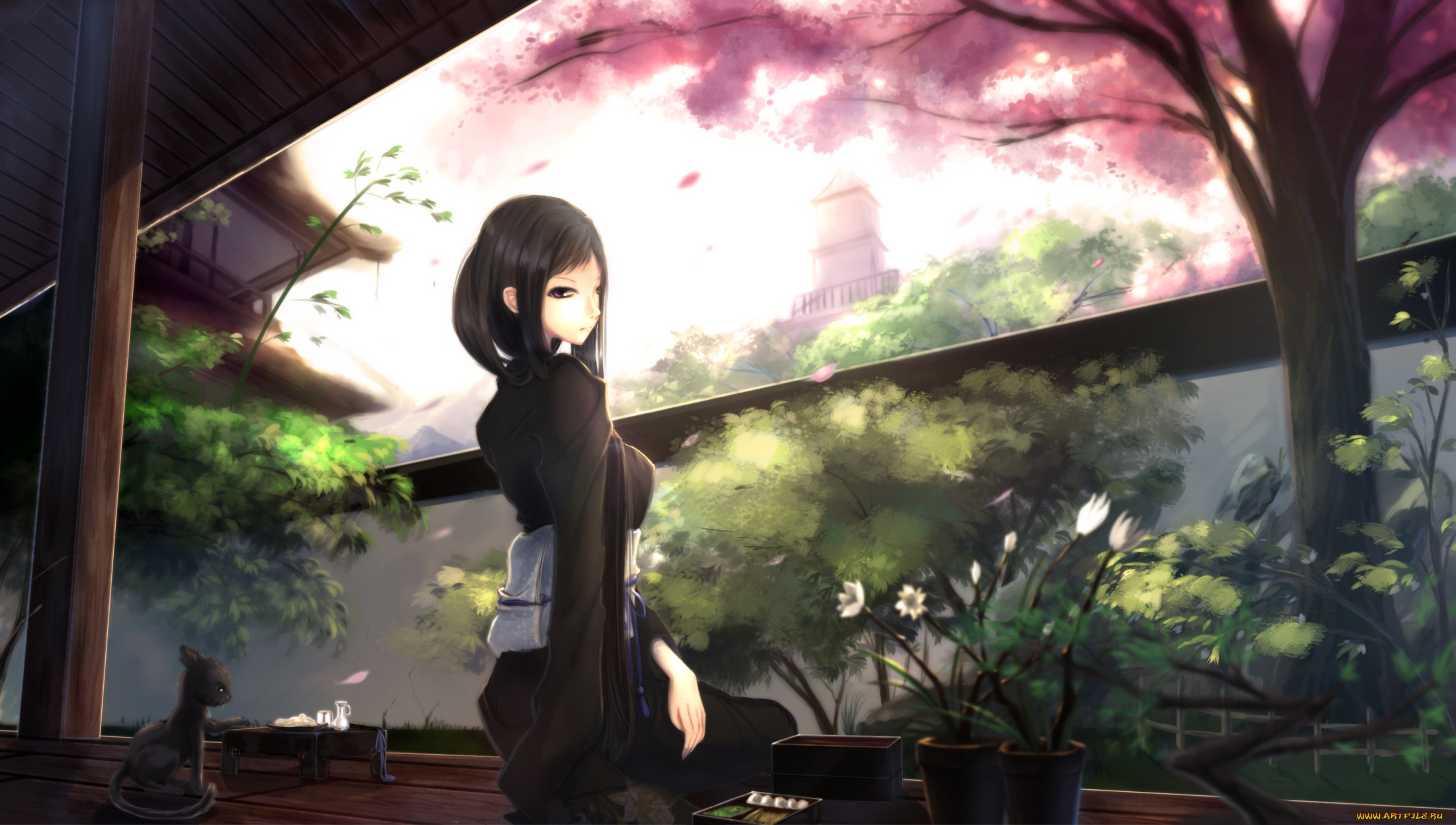 аниме, kikivi, , artbook, кот, девушка, арт, kikivi