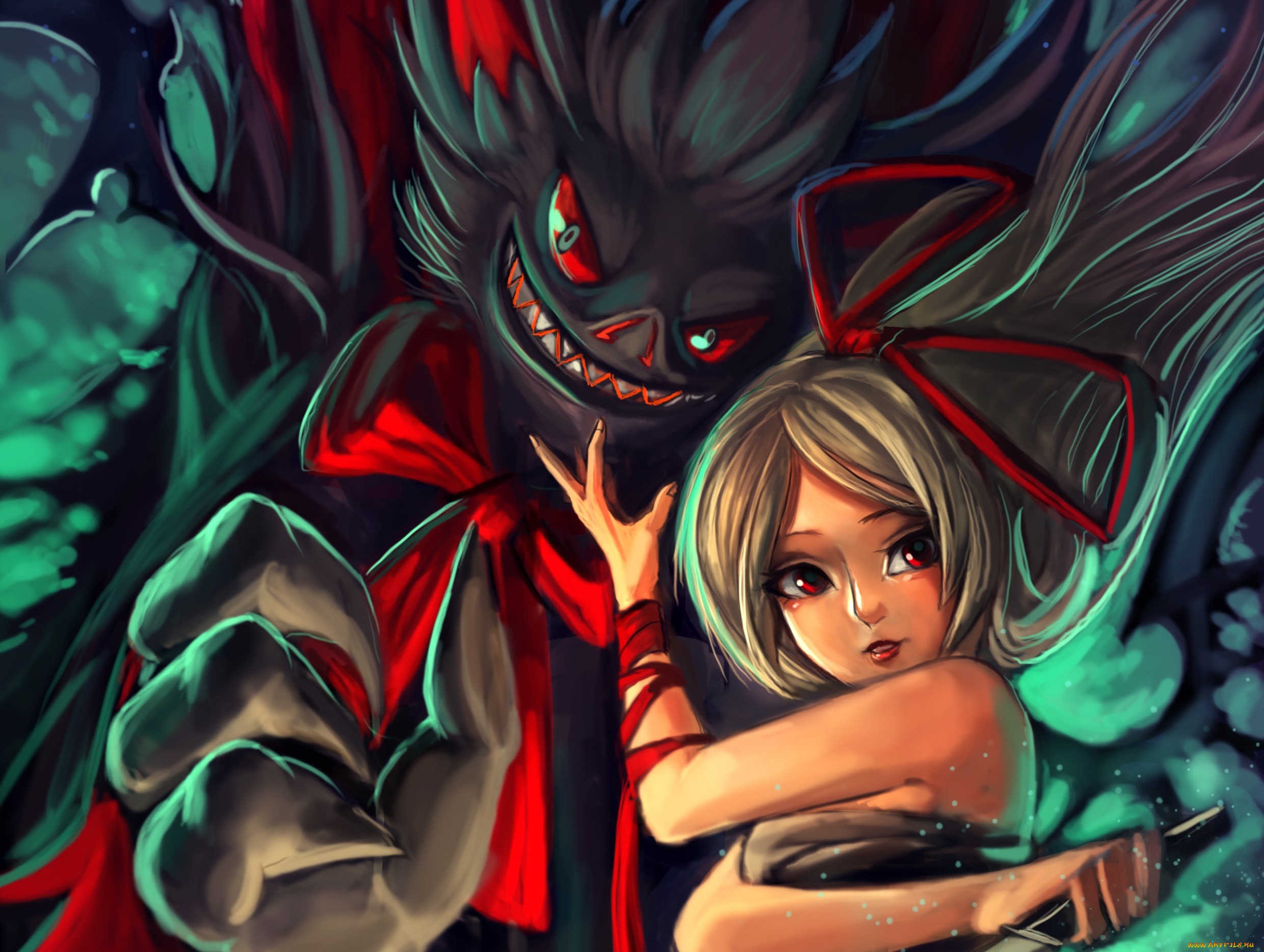 разное, арты, улыбка, монстр, девушка, арт, взгляд