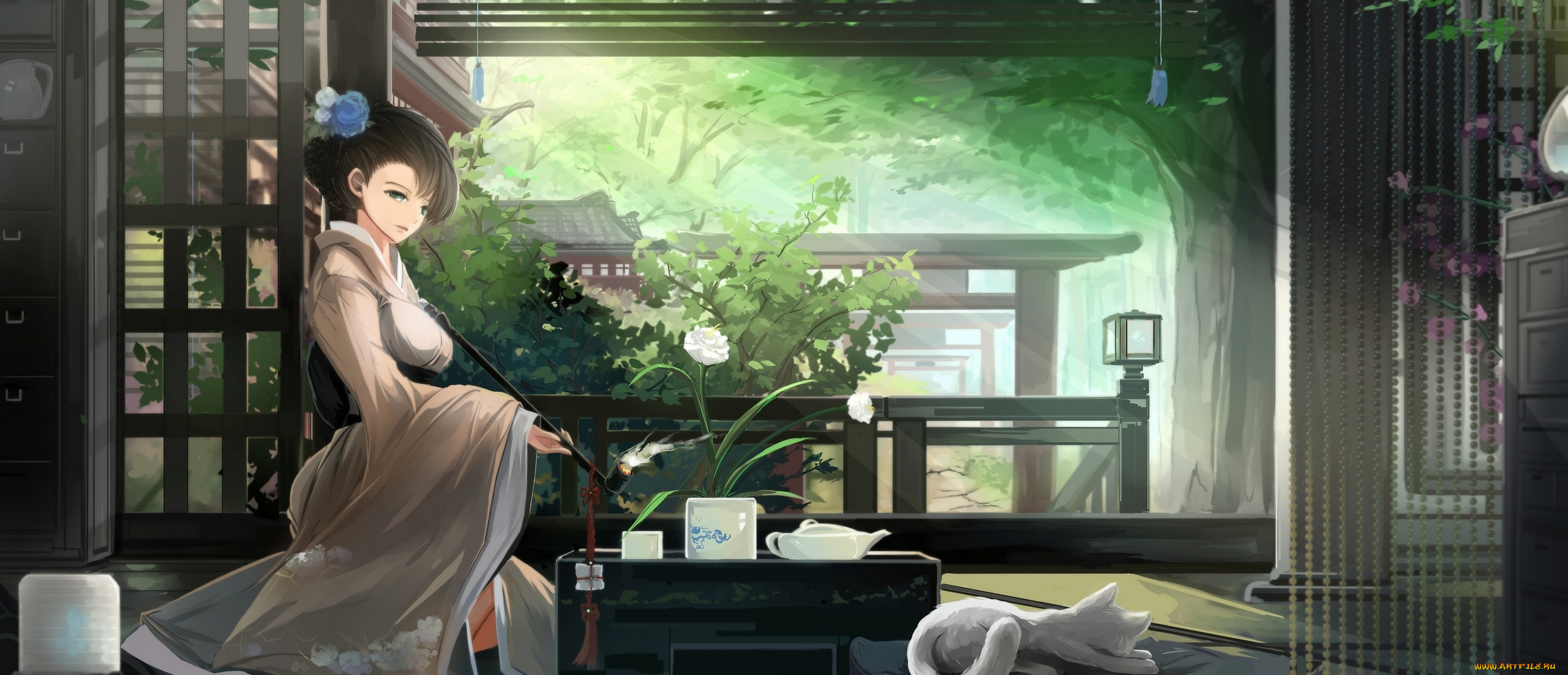 аниме, kikivi, , artbook, арт, кот, девушка, kikivi