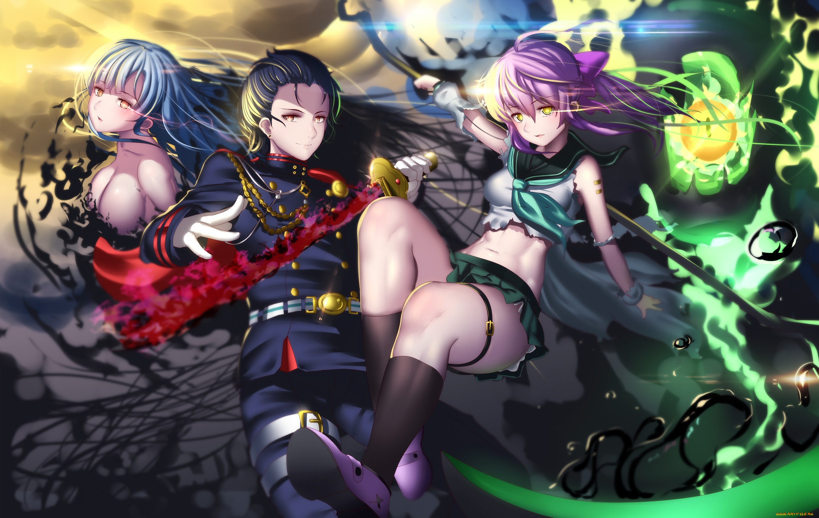 аниме, owari, no, seraph, коса, оружие, меч, девушки, арт, tagme, ichinose, guren, hiiragi, shinoa, hk-zxd0554, character, owari, no, seraph