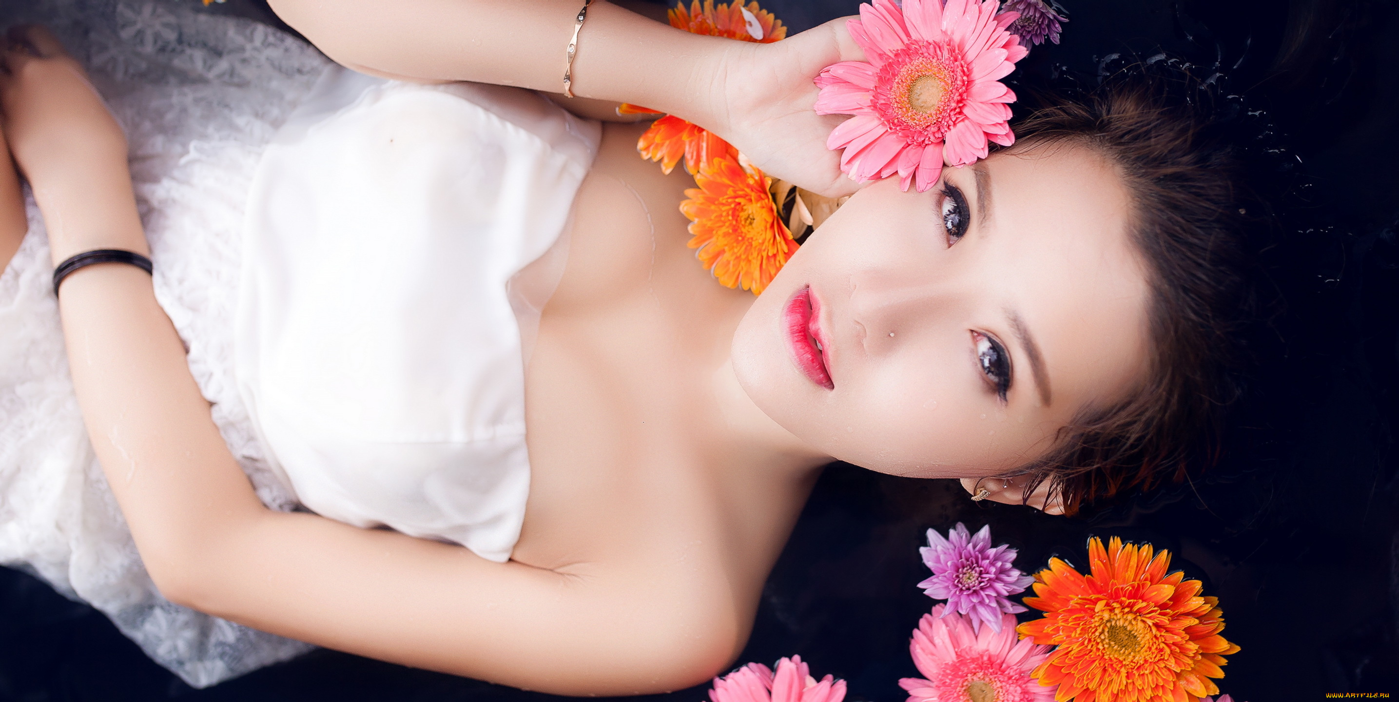 девушки, -unsort, , азиатки, девушка, вода, цветы