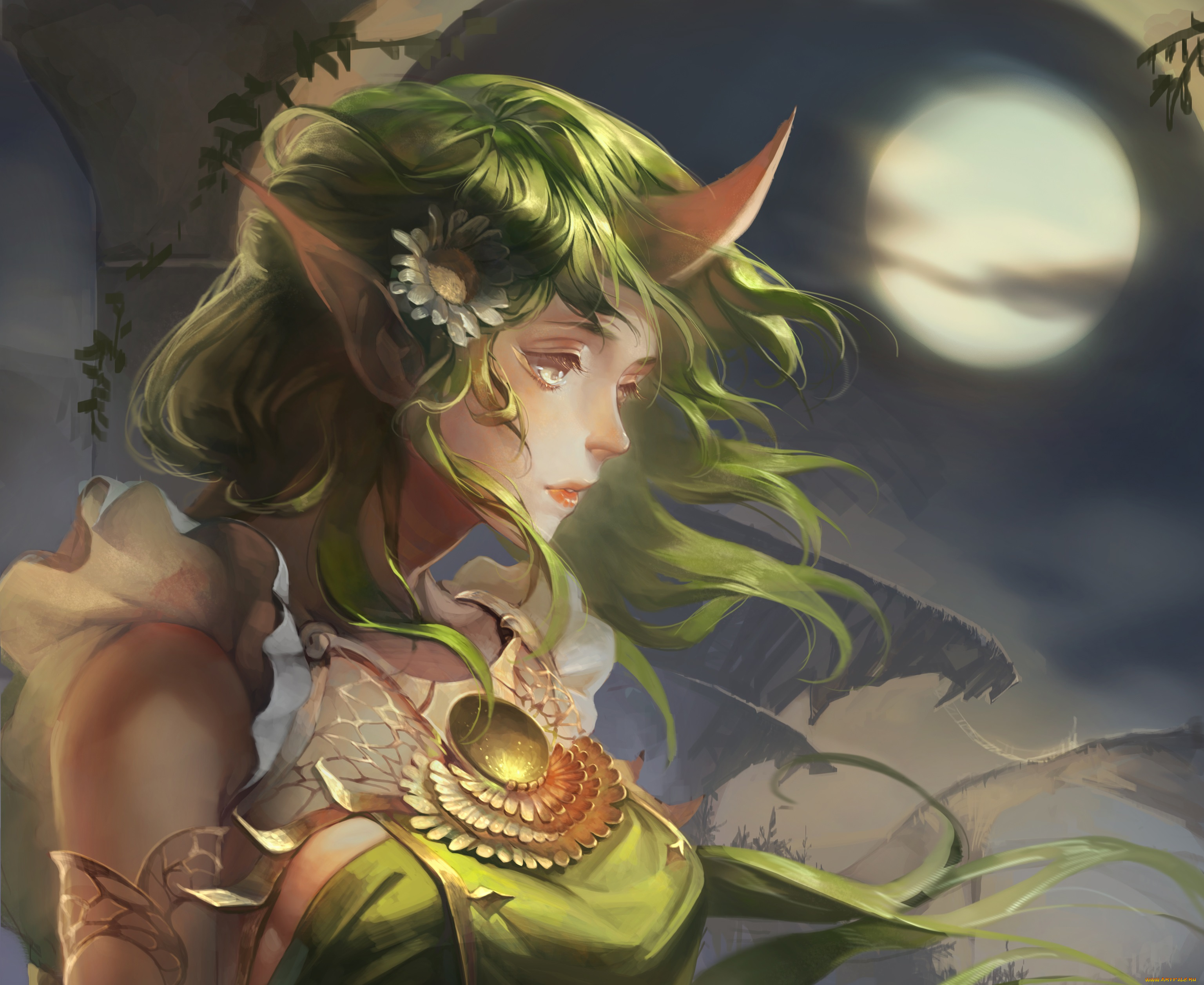 фэнтези, демоны, луна, девушка, арт, soraka