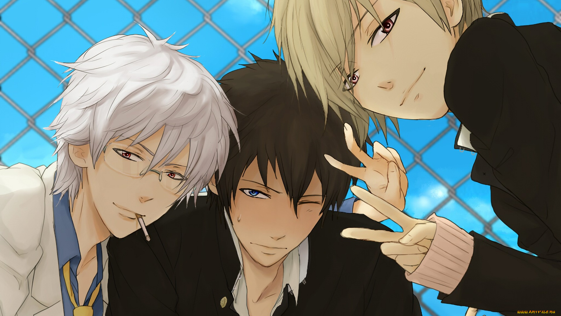 аниме, gintama, взгляд, фон, парни