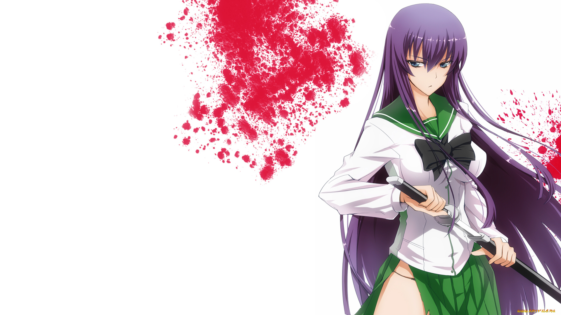 аниме, highschool, of, the, dead, девушка, меч, кровь, брызги, школьница