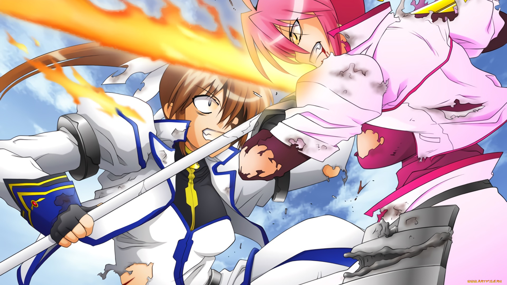 аниме, mahou, shoujo, lyrical, nanoha, девушки, фон, взгляд