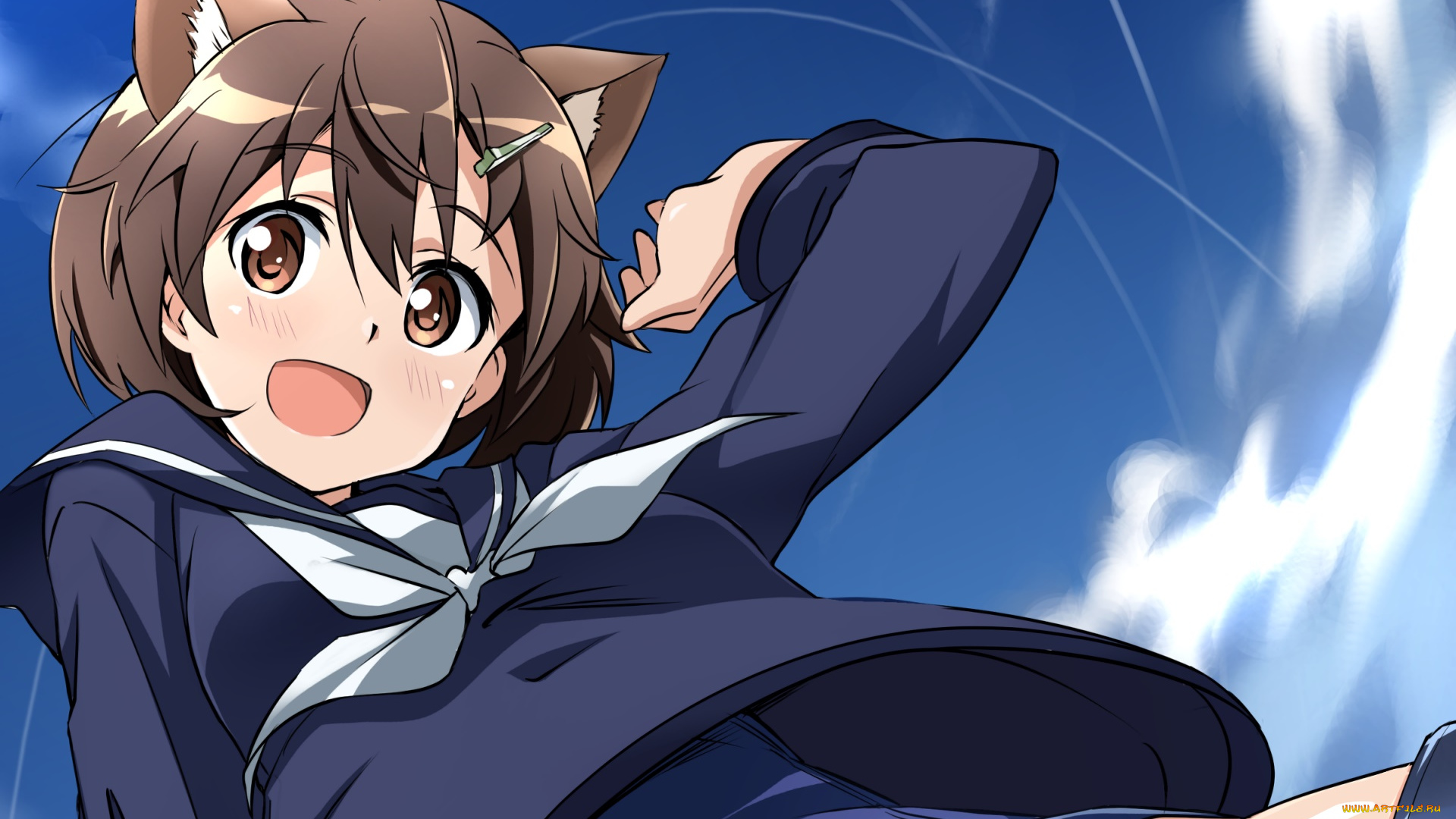 аниме, strike, witches, фон, взгляд, девушка