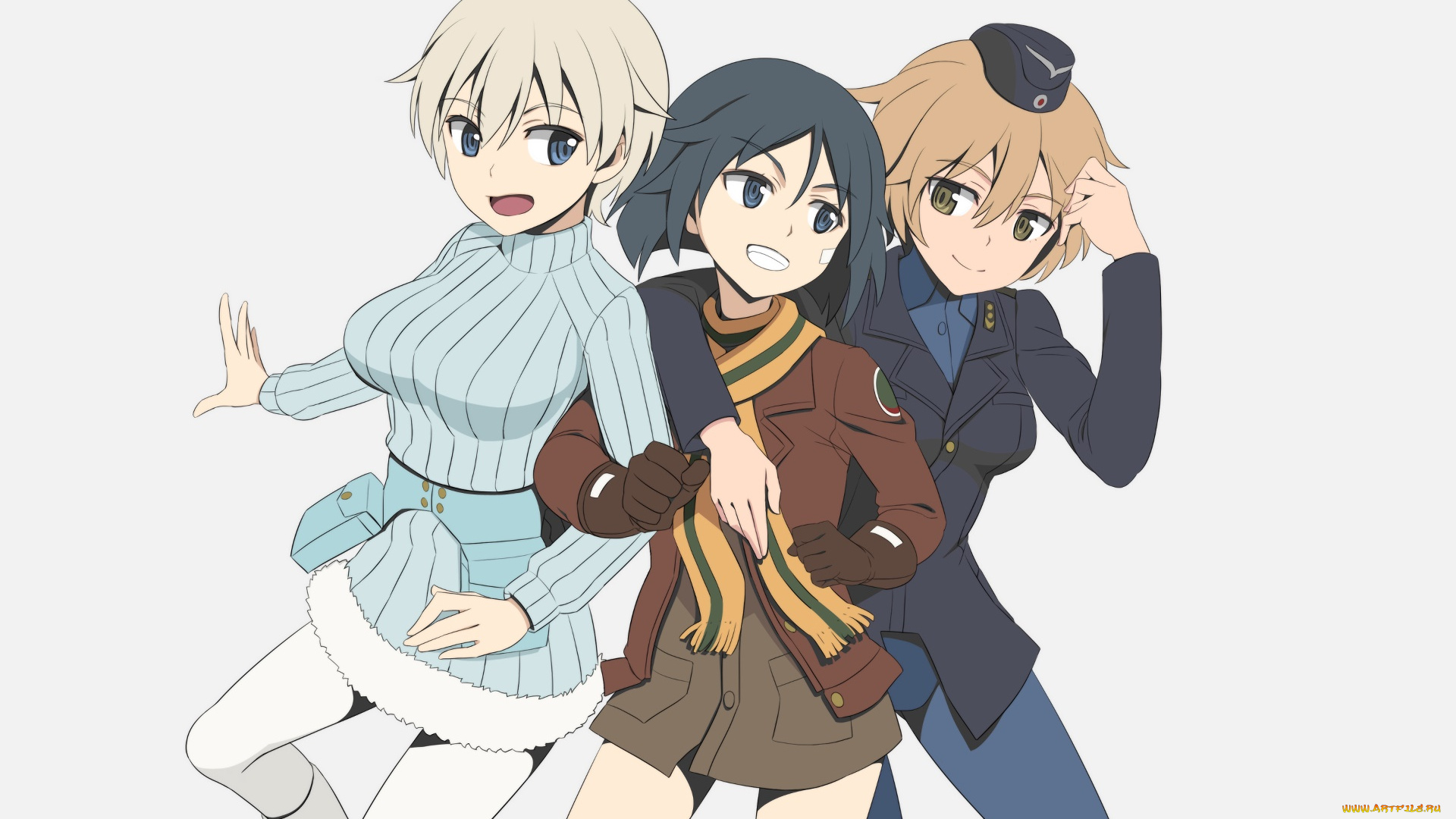 аниме, strike, witches, взгляд, девушки, фон