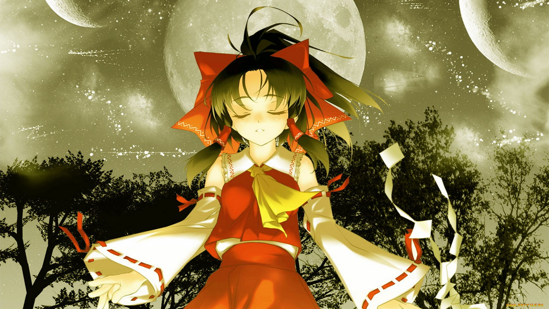 аниме, touhou, девушка, взгляд, фон