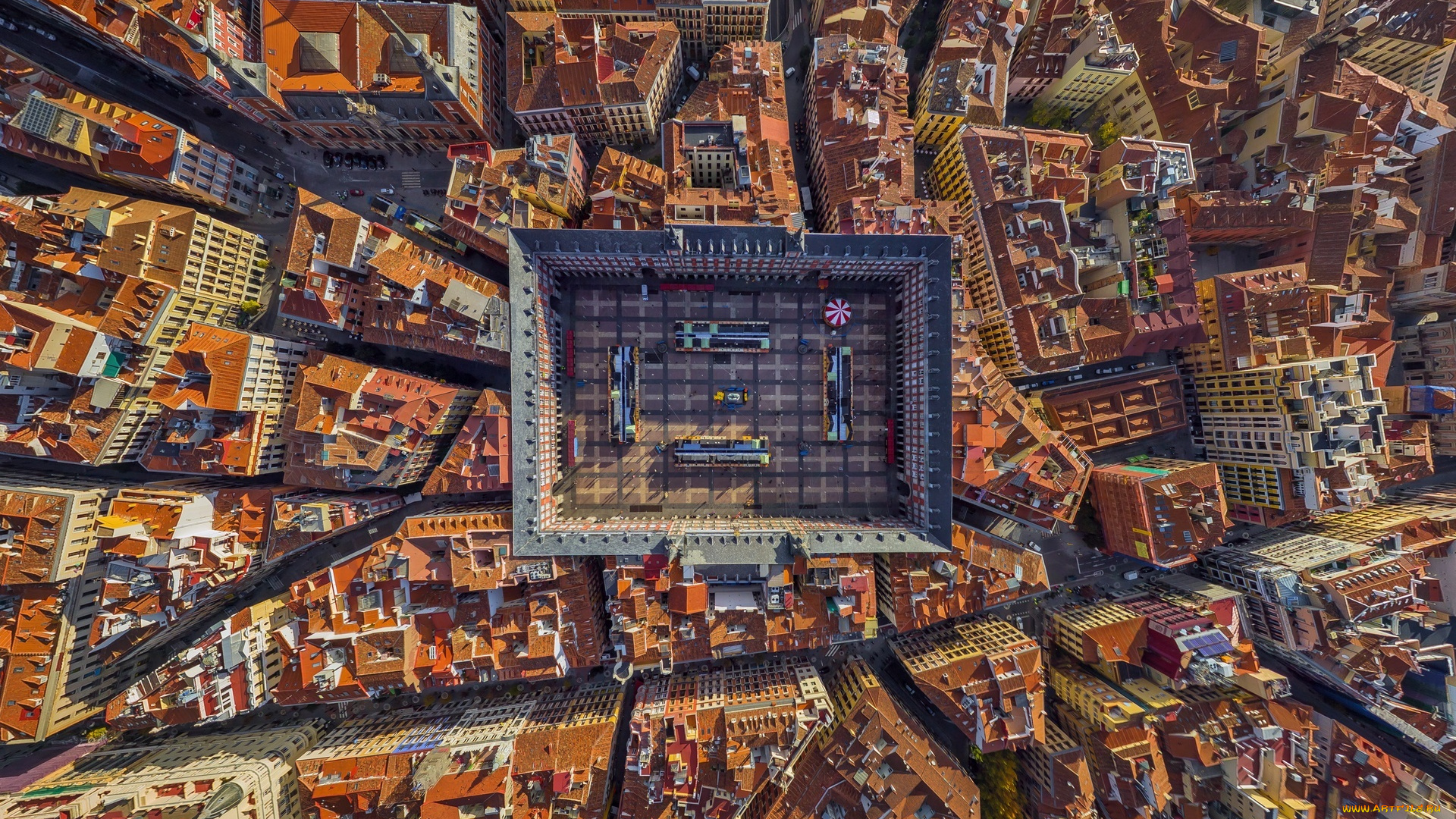 города, мадрид, , испания, дома, город, пласа-майор, панорама, здания