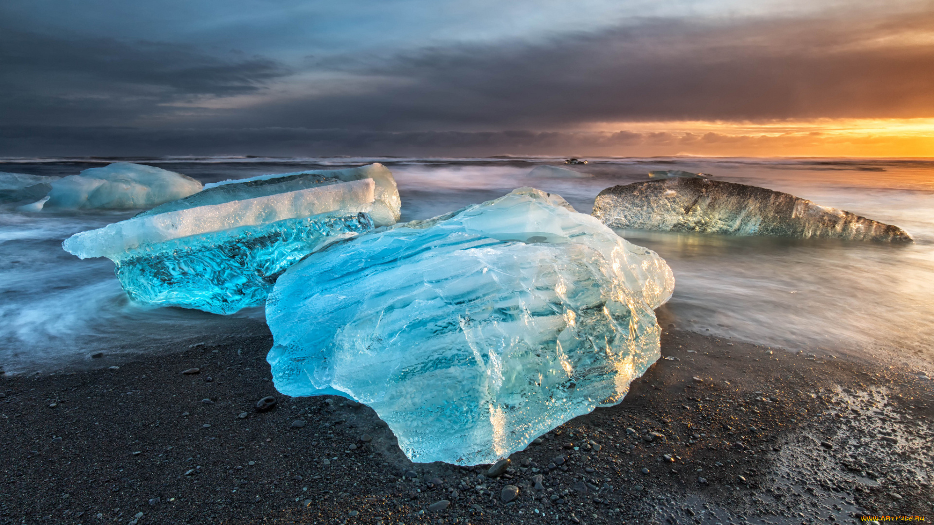 природа, побережье, льдина