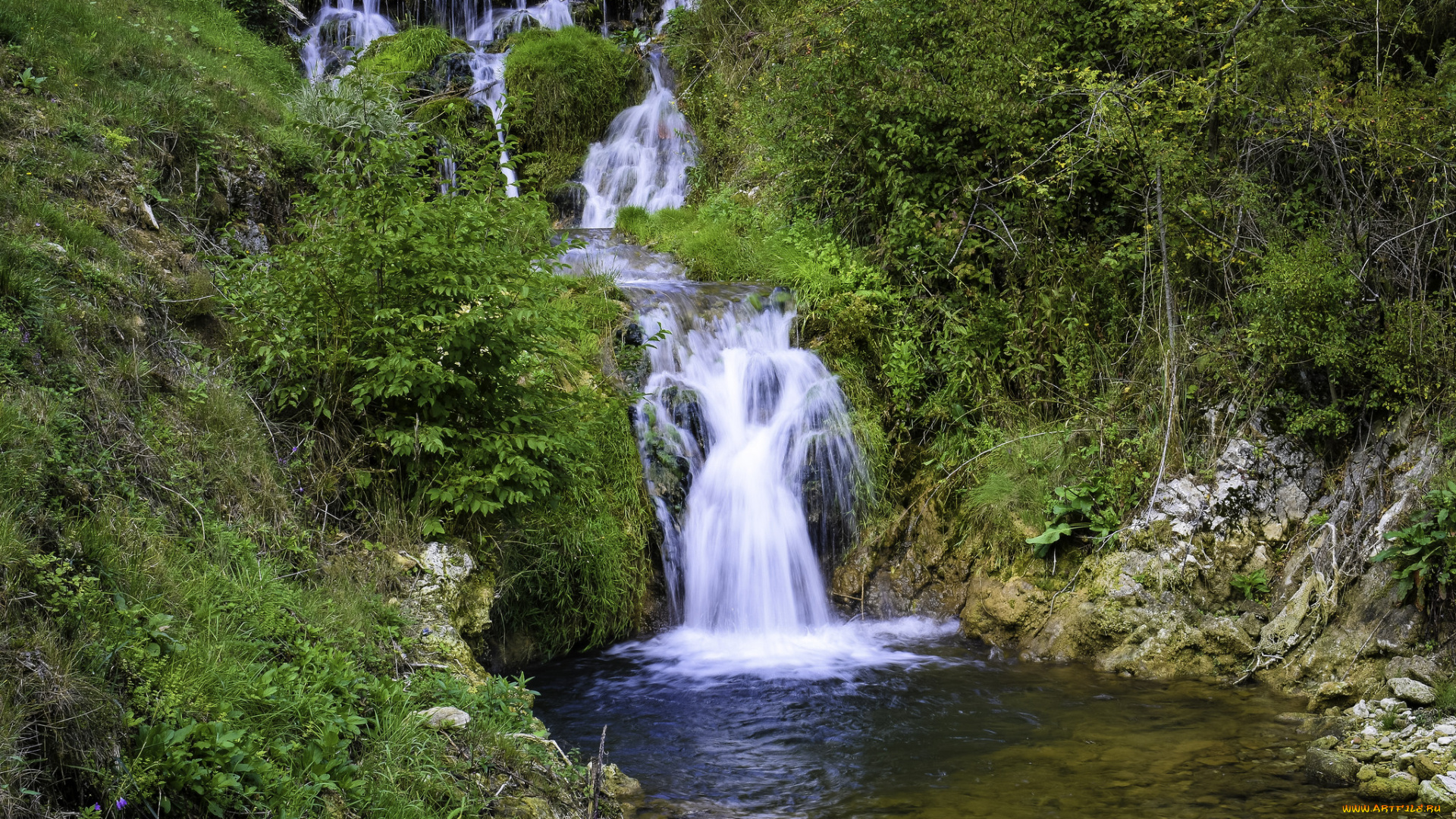 природа, водопады, лес, река, водопад