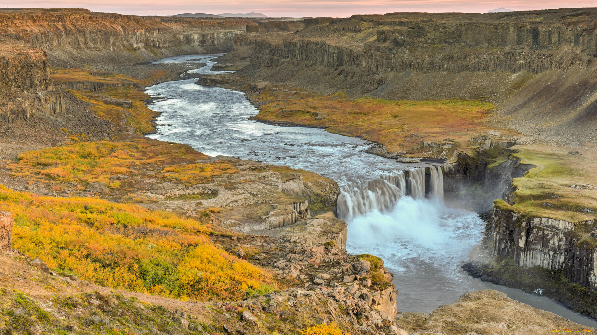 природа, водопады, река, поле