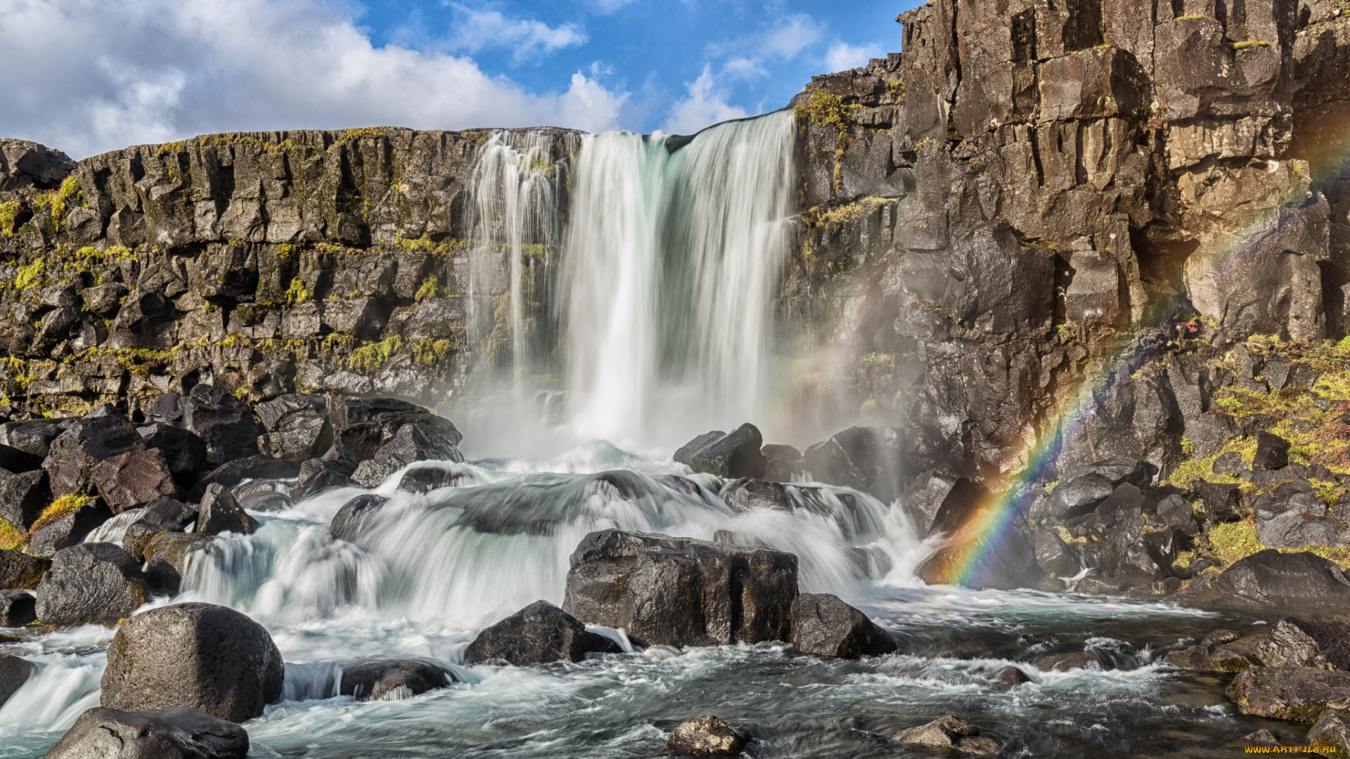 природа, водопады, скалы, река