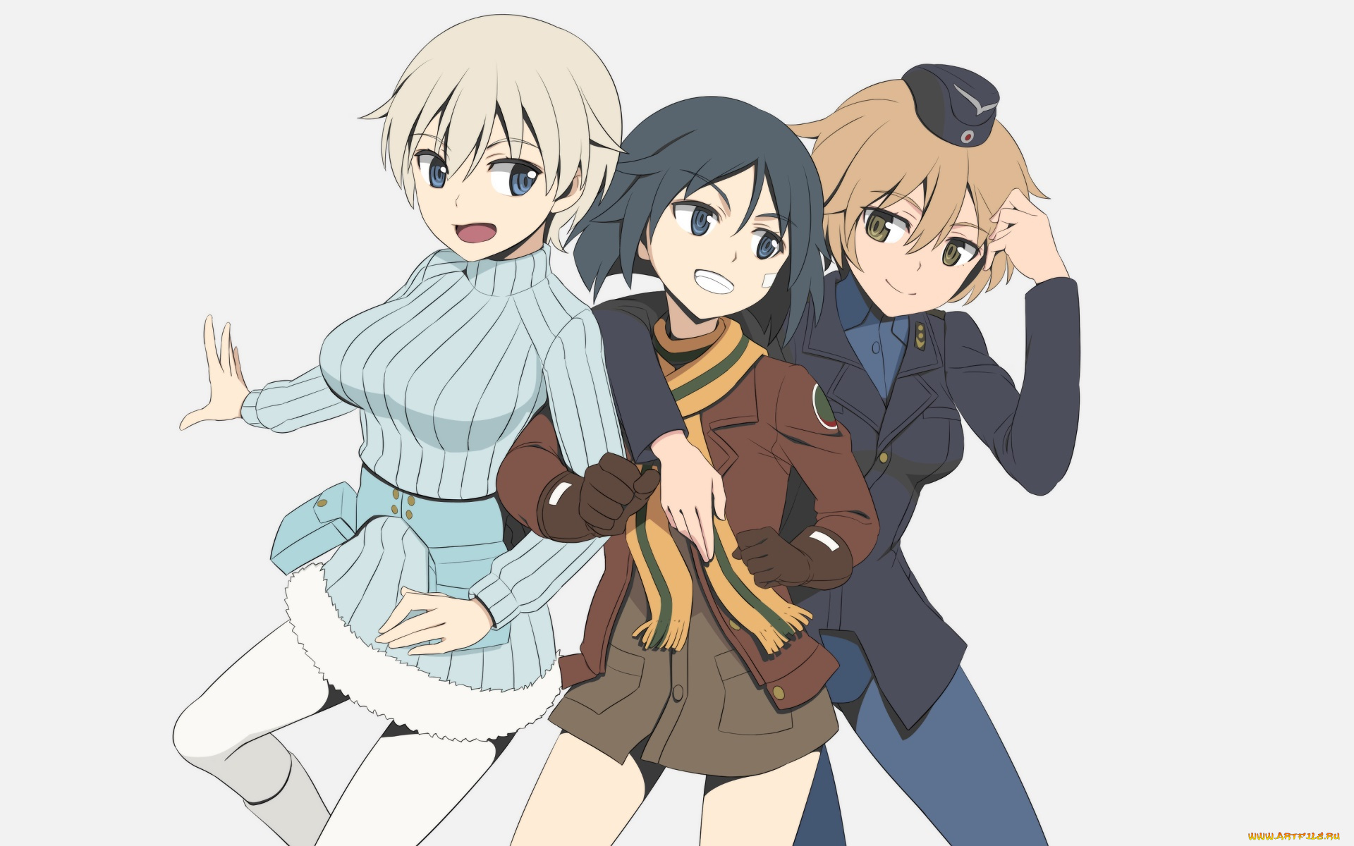 аниме, strike, witches, взгляд, девушки, фон