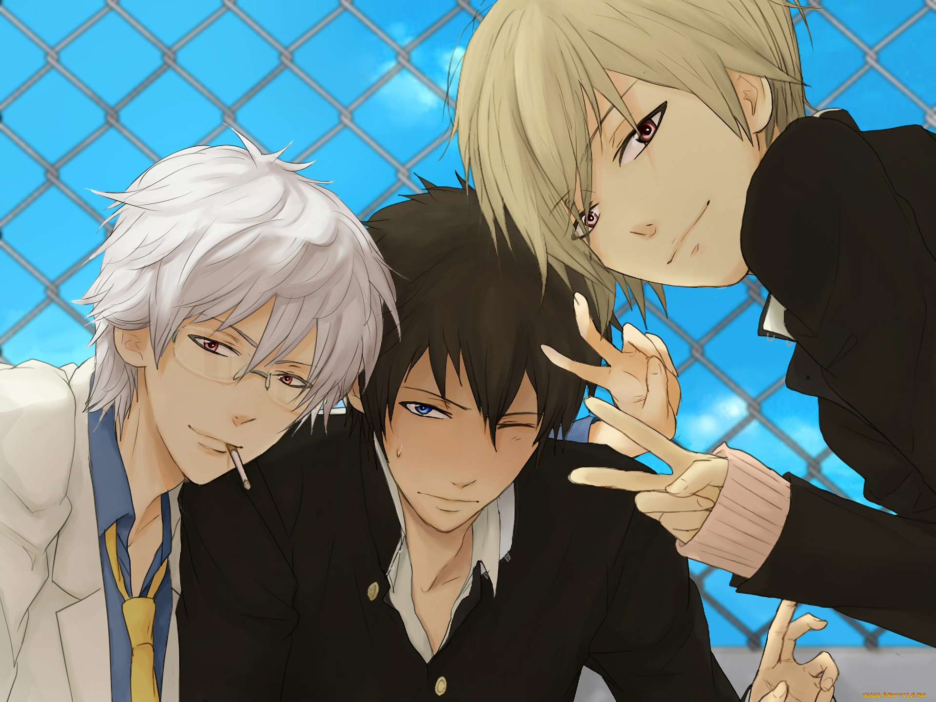 аниме, gintama, взгляд, фон, парни