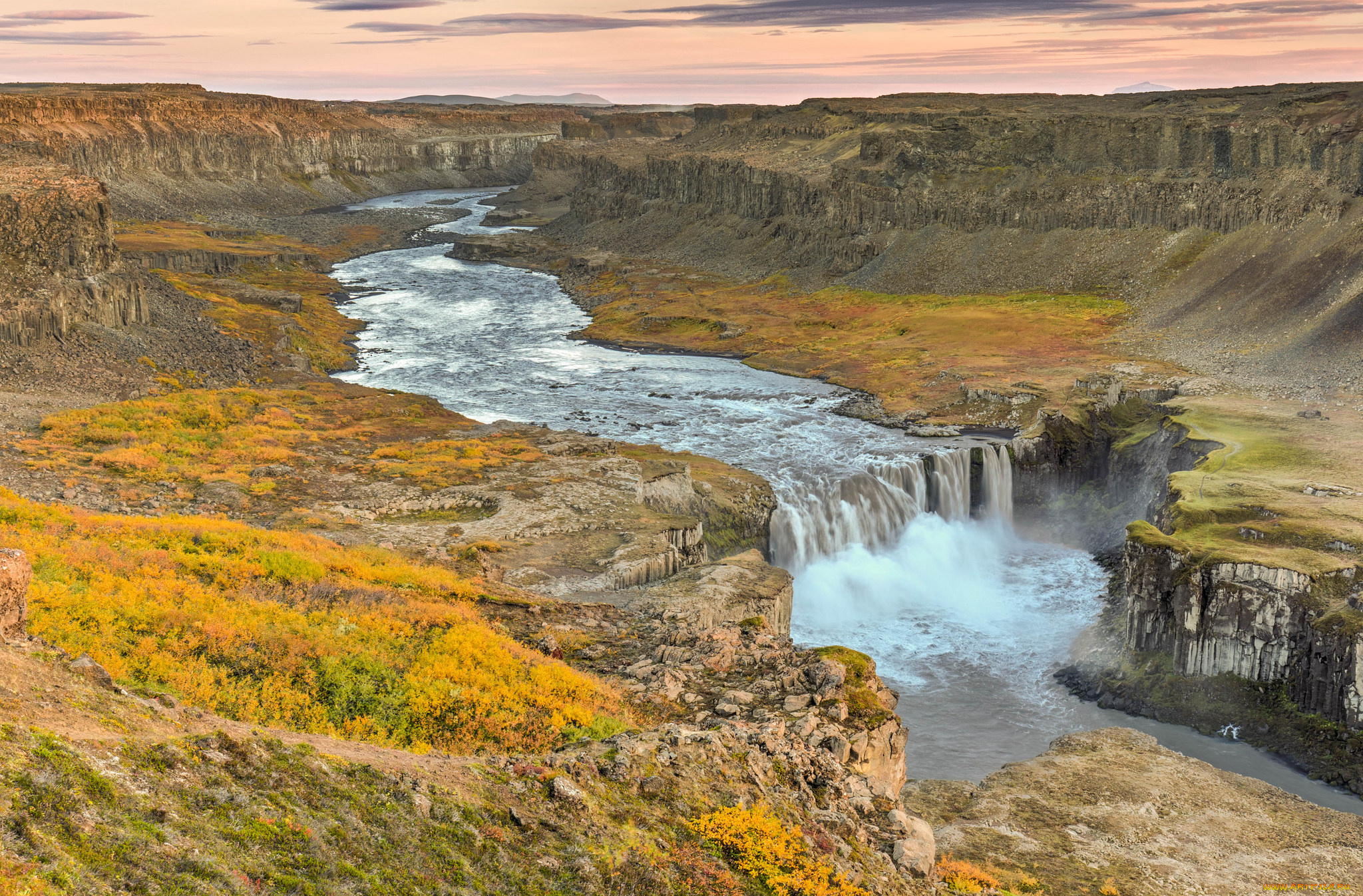 природа, водопады, река, поле