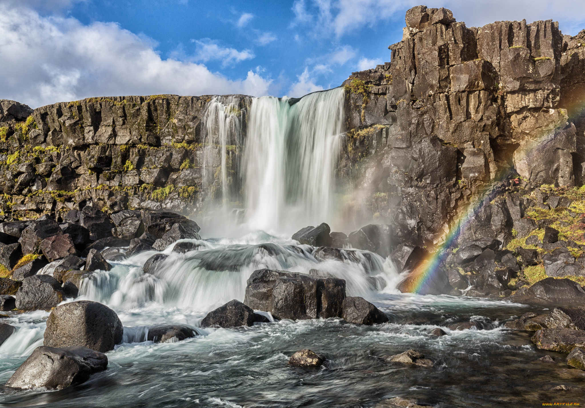 природа, водопады, скалы, река