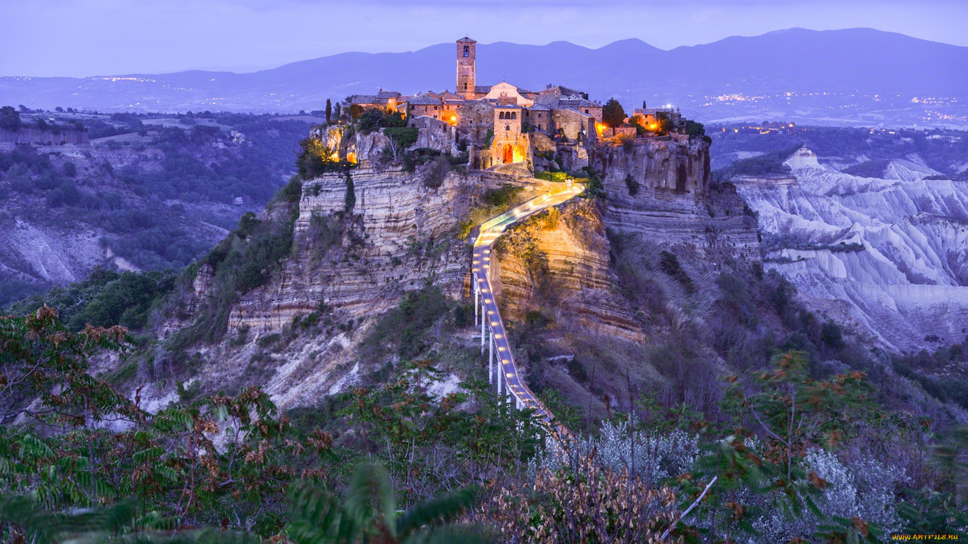 civita, di, bagnoregio, города, -, пейзажи, поселок, горы