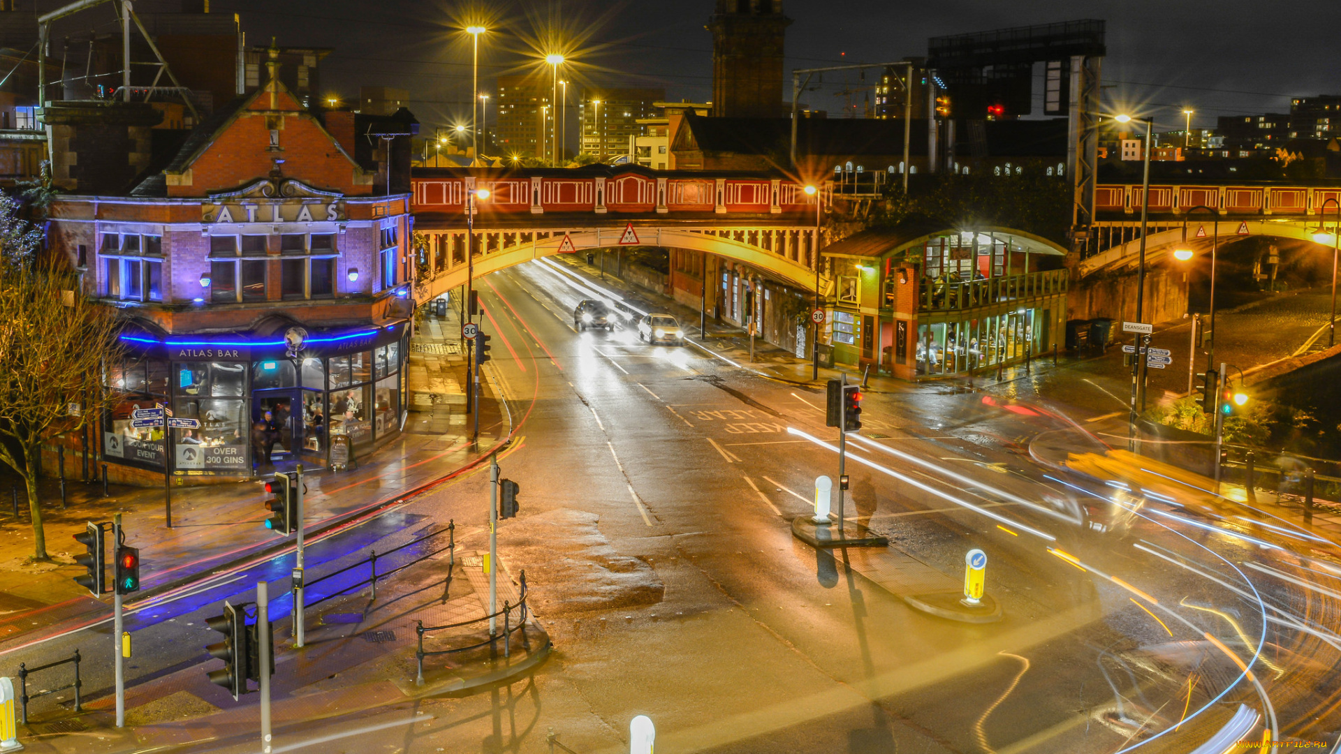 deansgate, , manchester, города, -, огни, ночного, города, огни, ночь